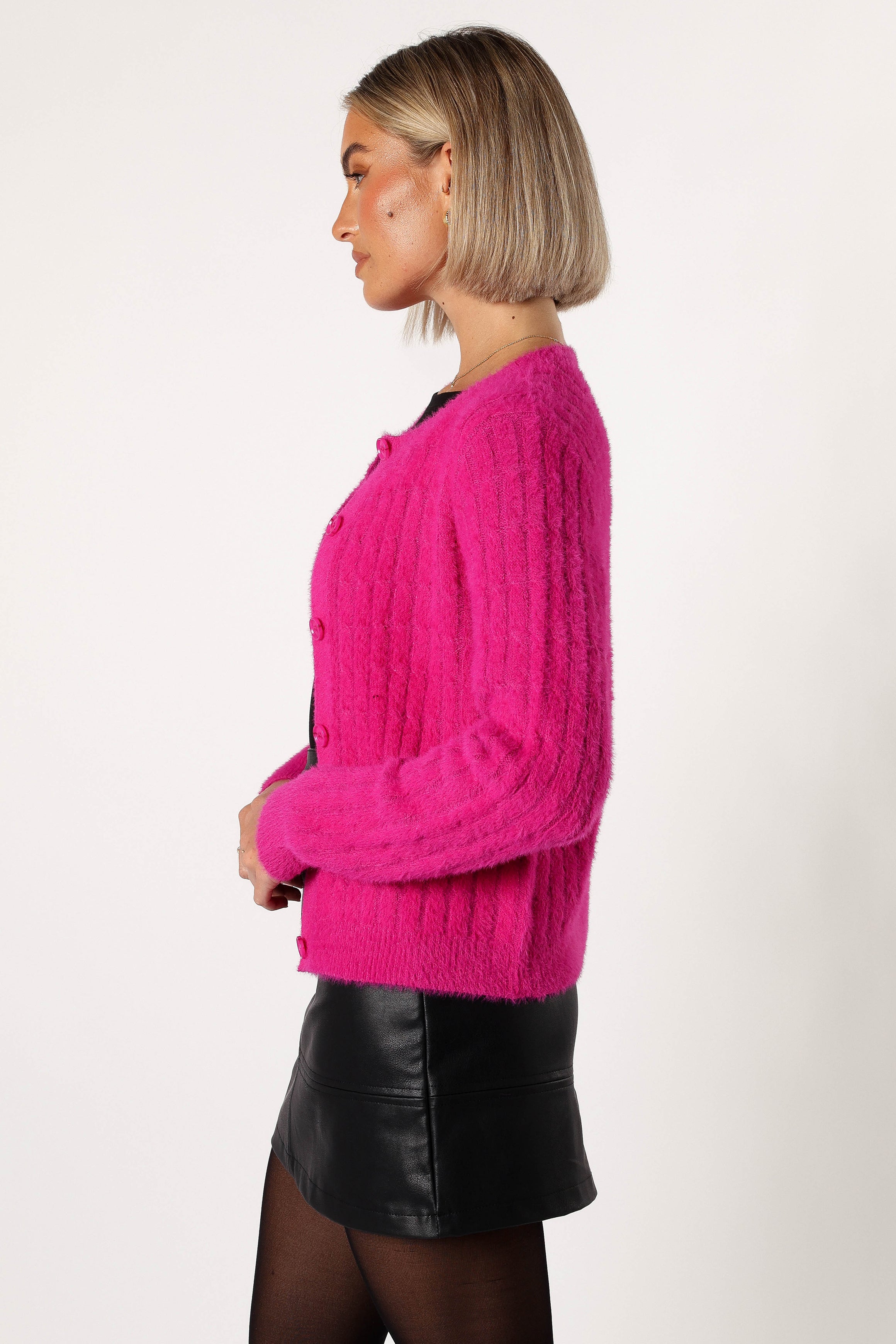 Ryann Button Front Cardigan - Magenta