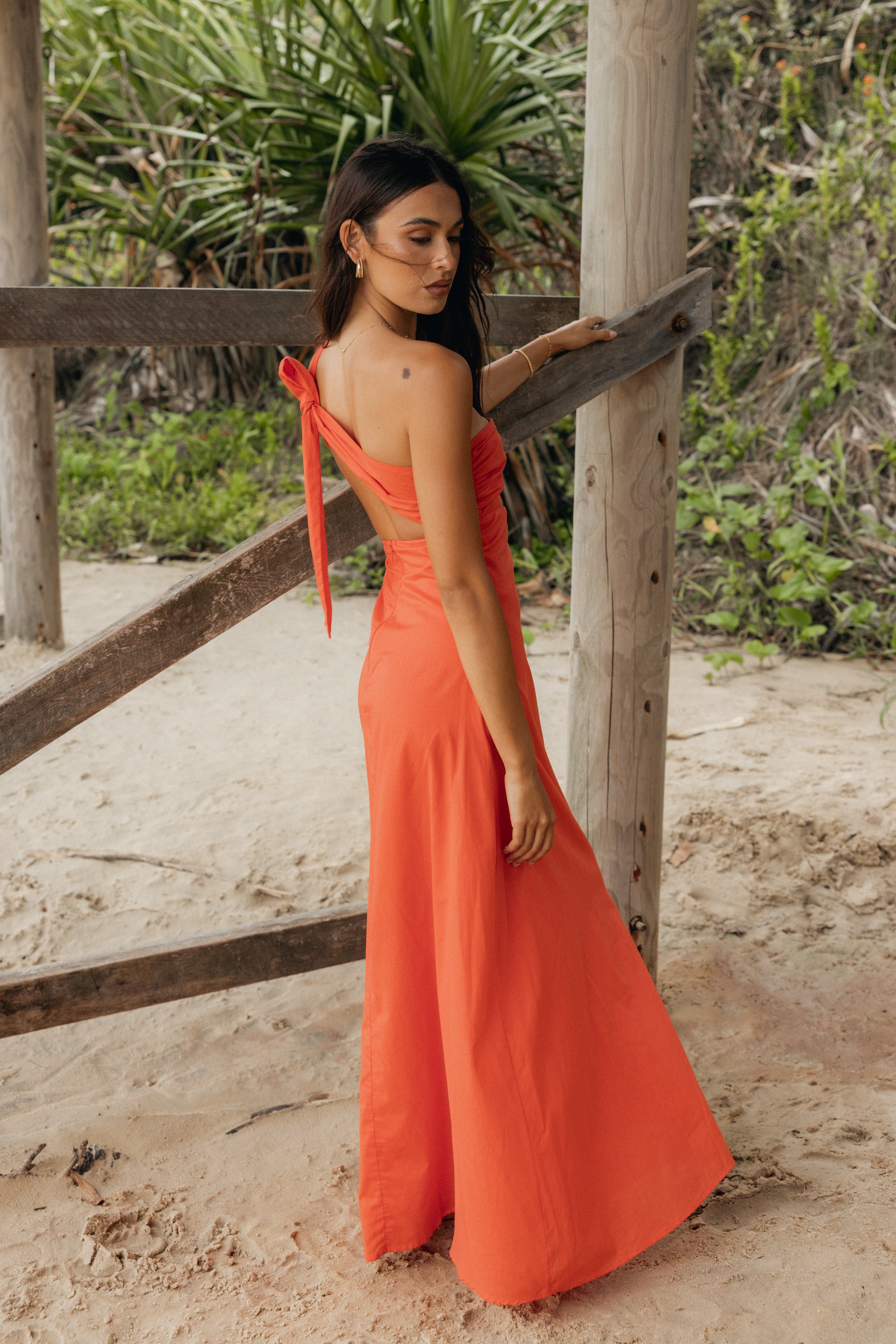 Luna One Shoulder Maxi Dress - Tangerine