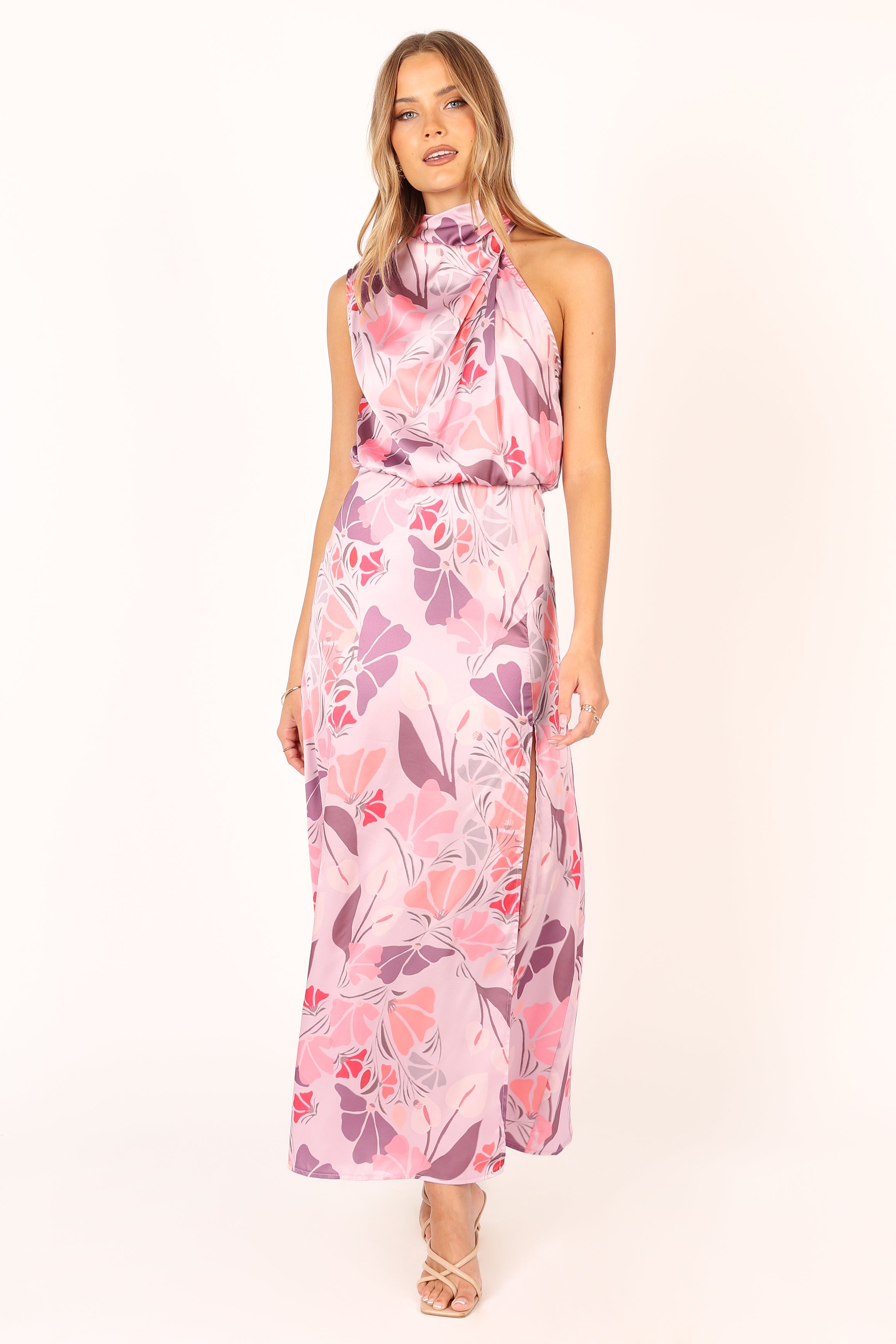 Amelia Halterneck Maxi Dress - Pink Floral