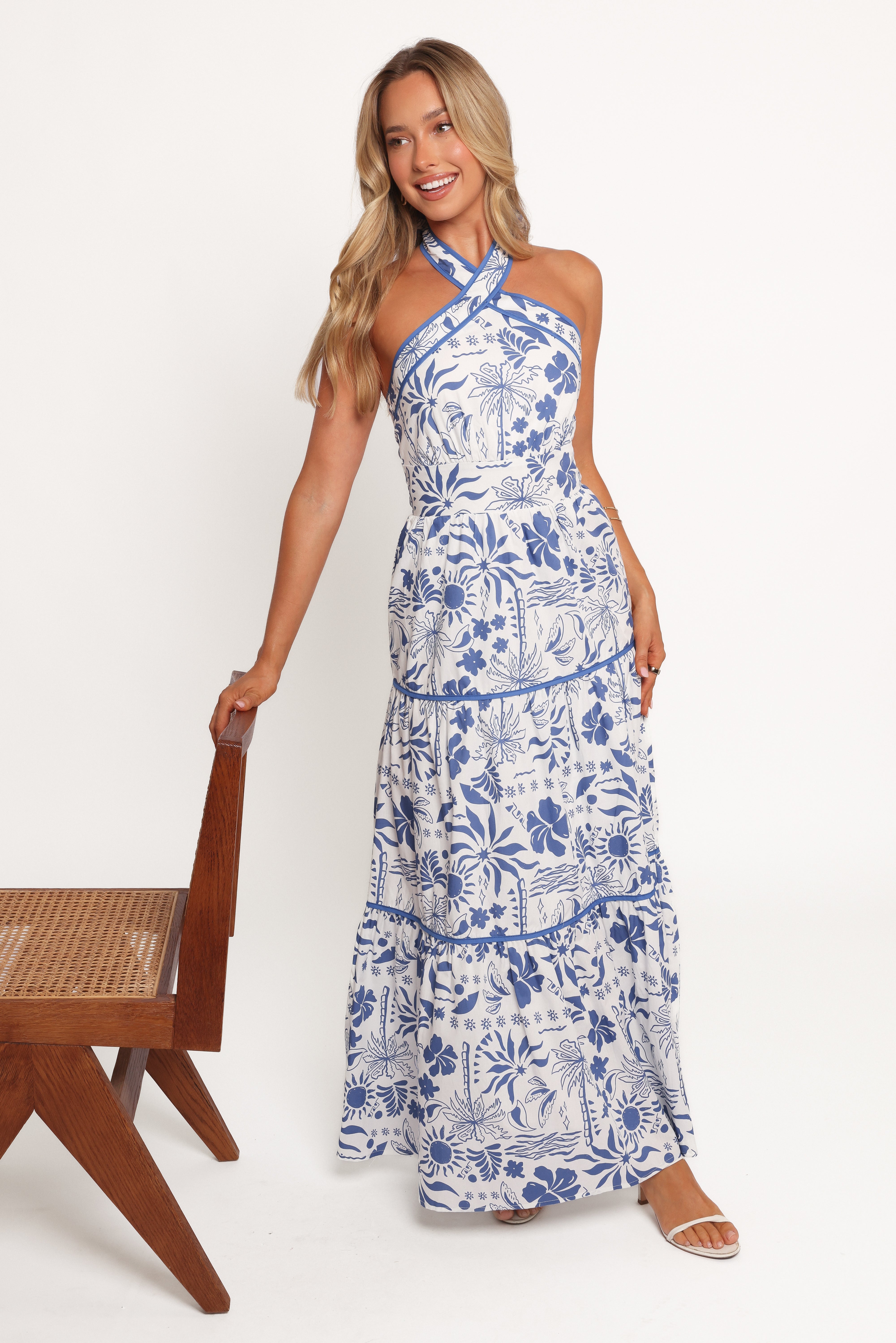 Fernanda Halterneck Maxi Dress - Blue Tropical