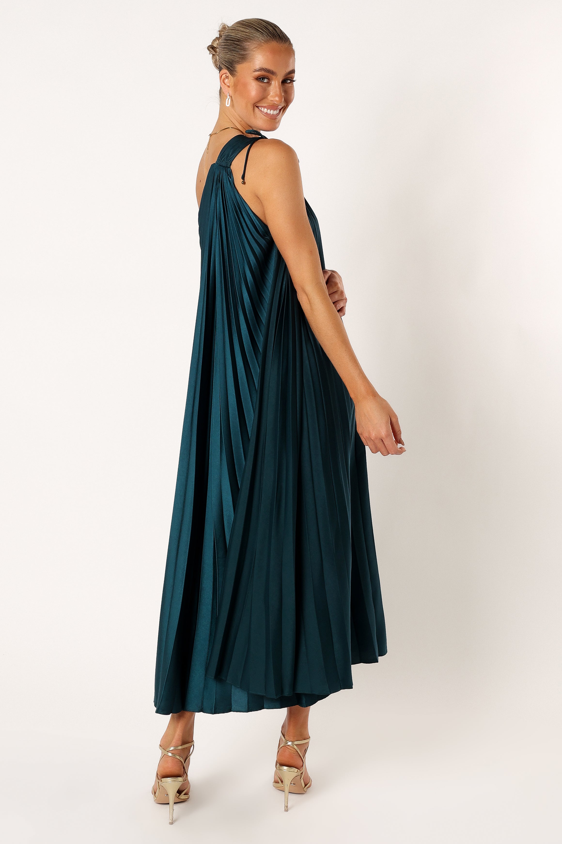 Selena One Shoulder Midi Dress - Emerald