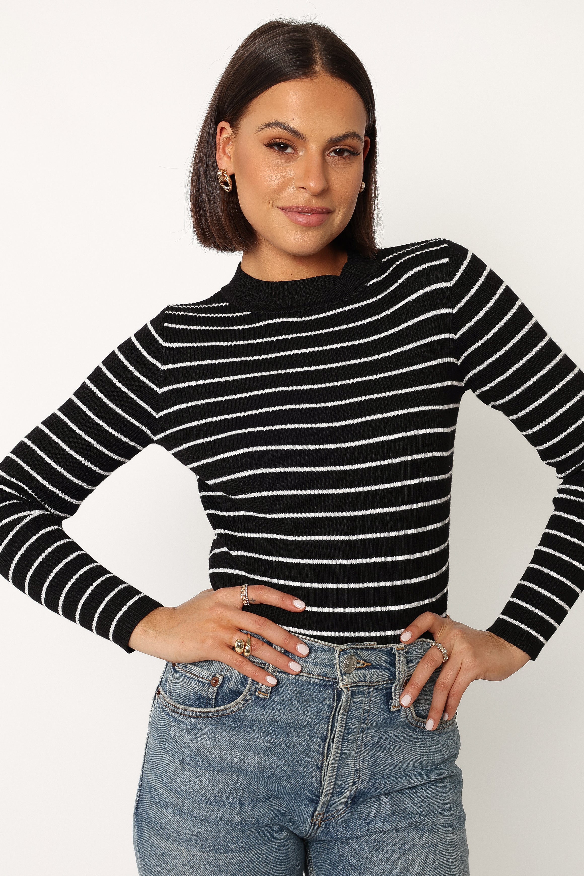 Stacie Ribbed Knit Top - Black Stripe