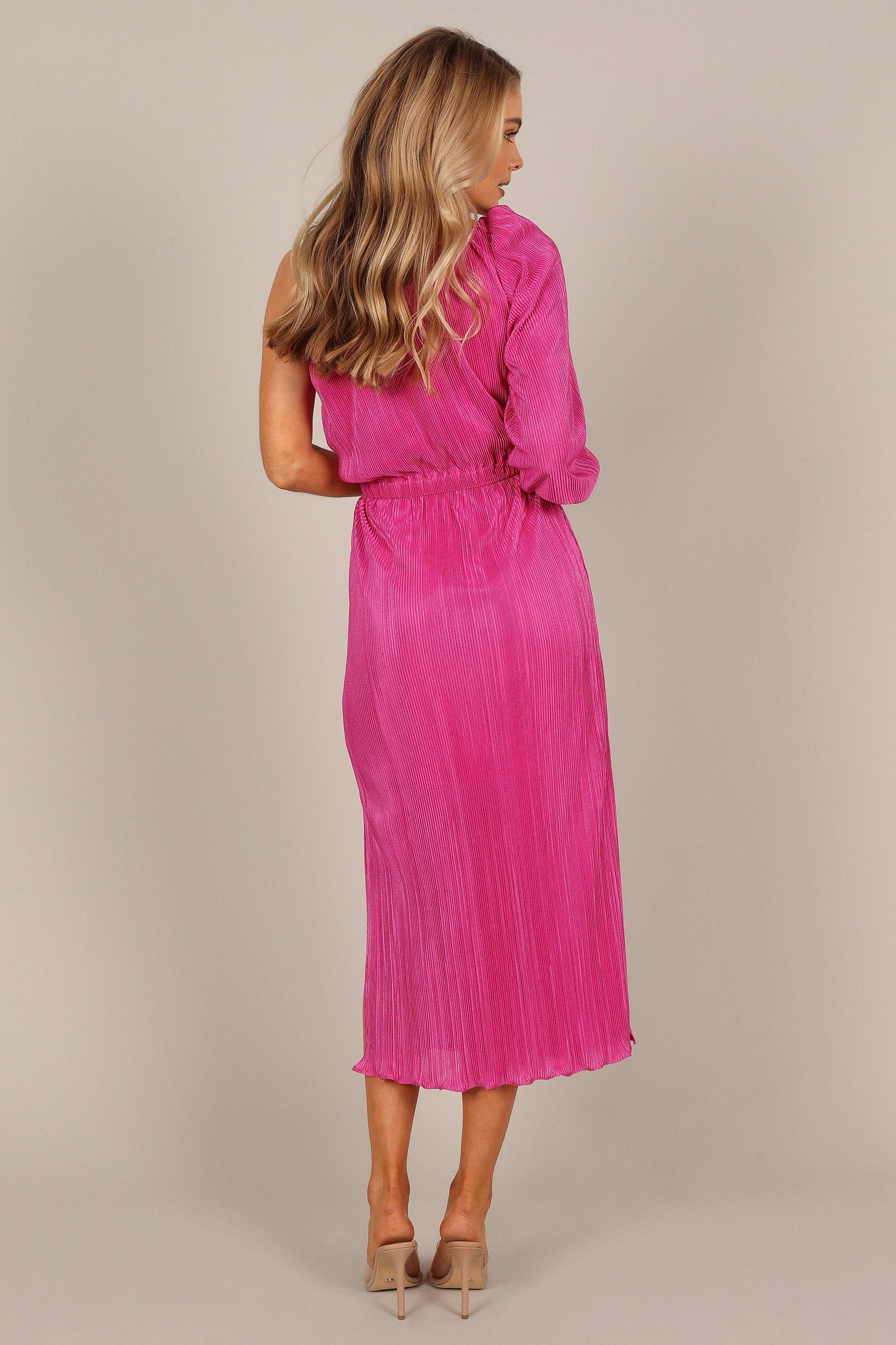 Pontee One Shoulder Pleated Midi Dress - Orchid