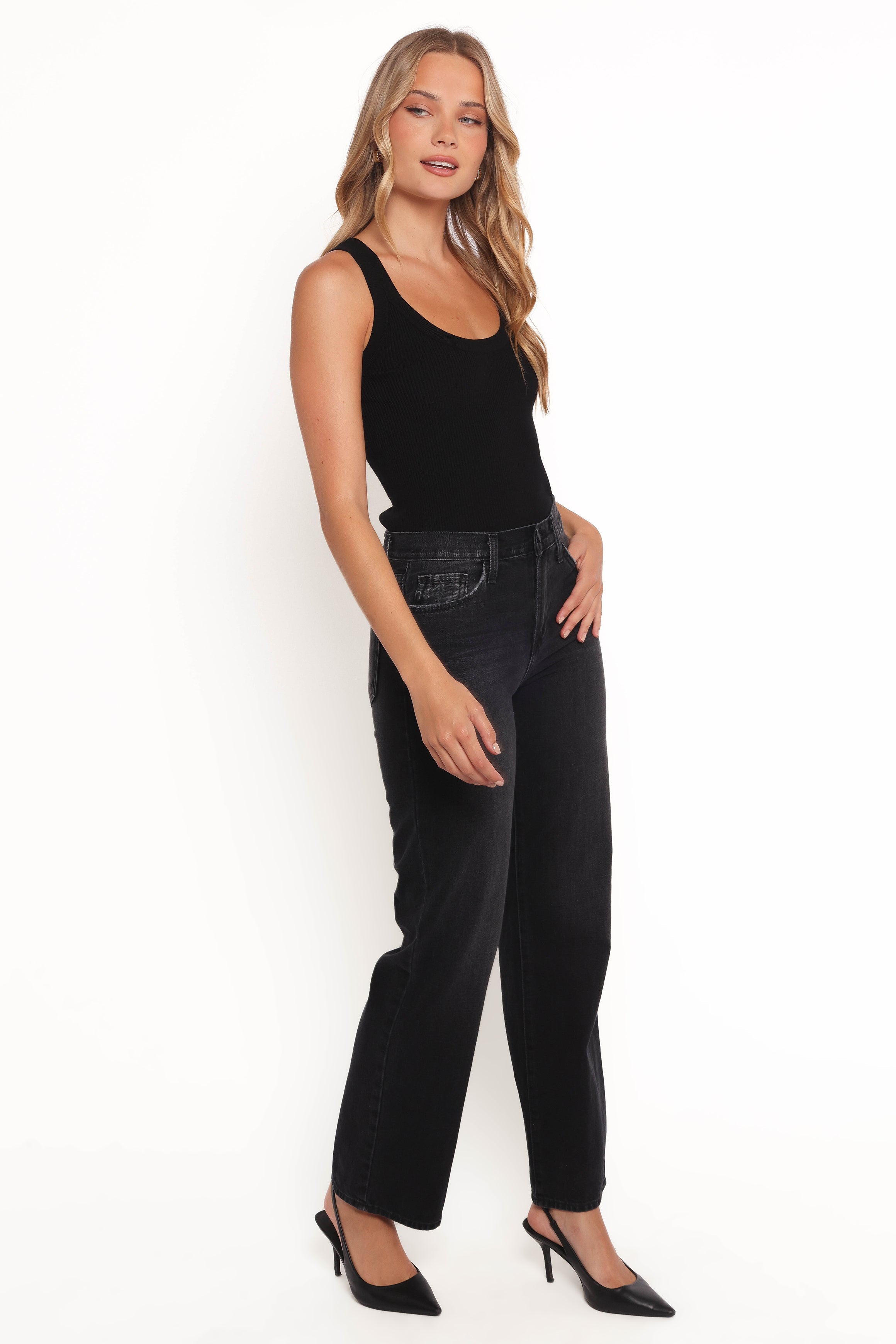 Nathan High Rise Relaxed Straight Jean - Washed Black