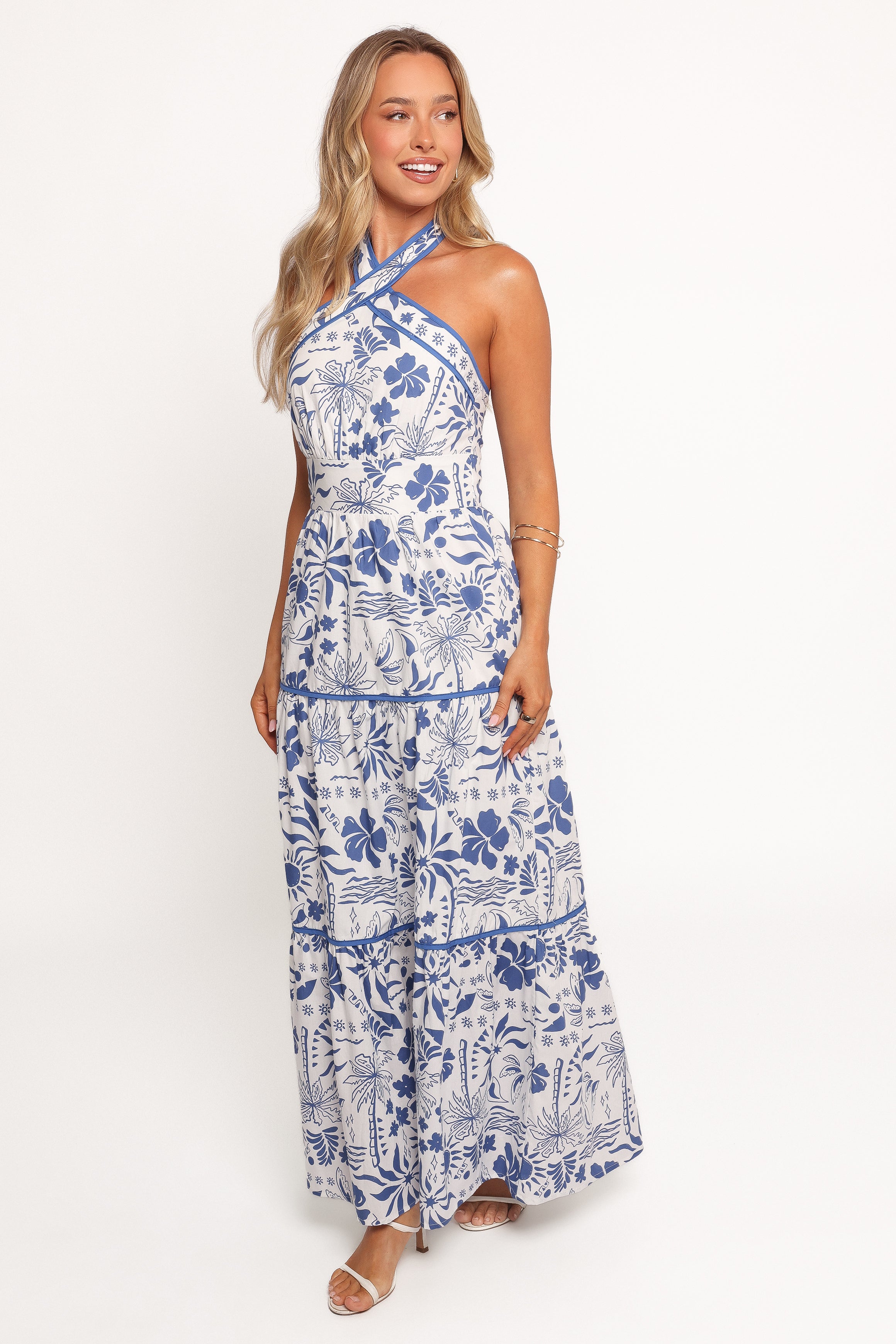 Fernanda Halterneck Maxi Dress - Blue Tropical