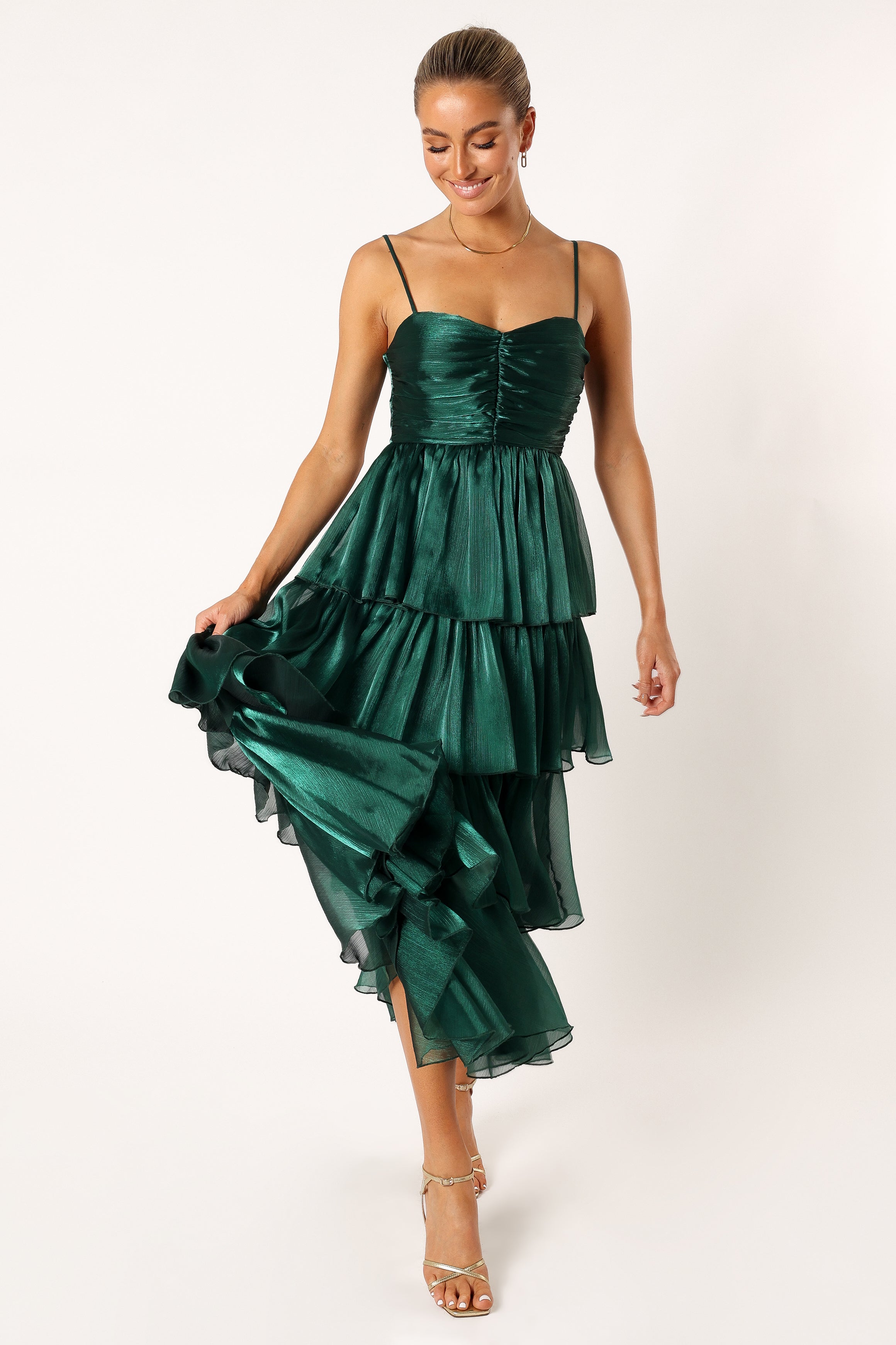 Jace Tiered Maxi Dress - Shimmer Emerald