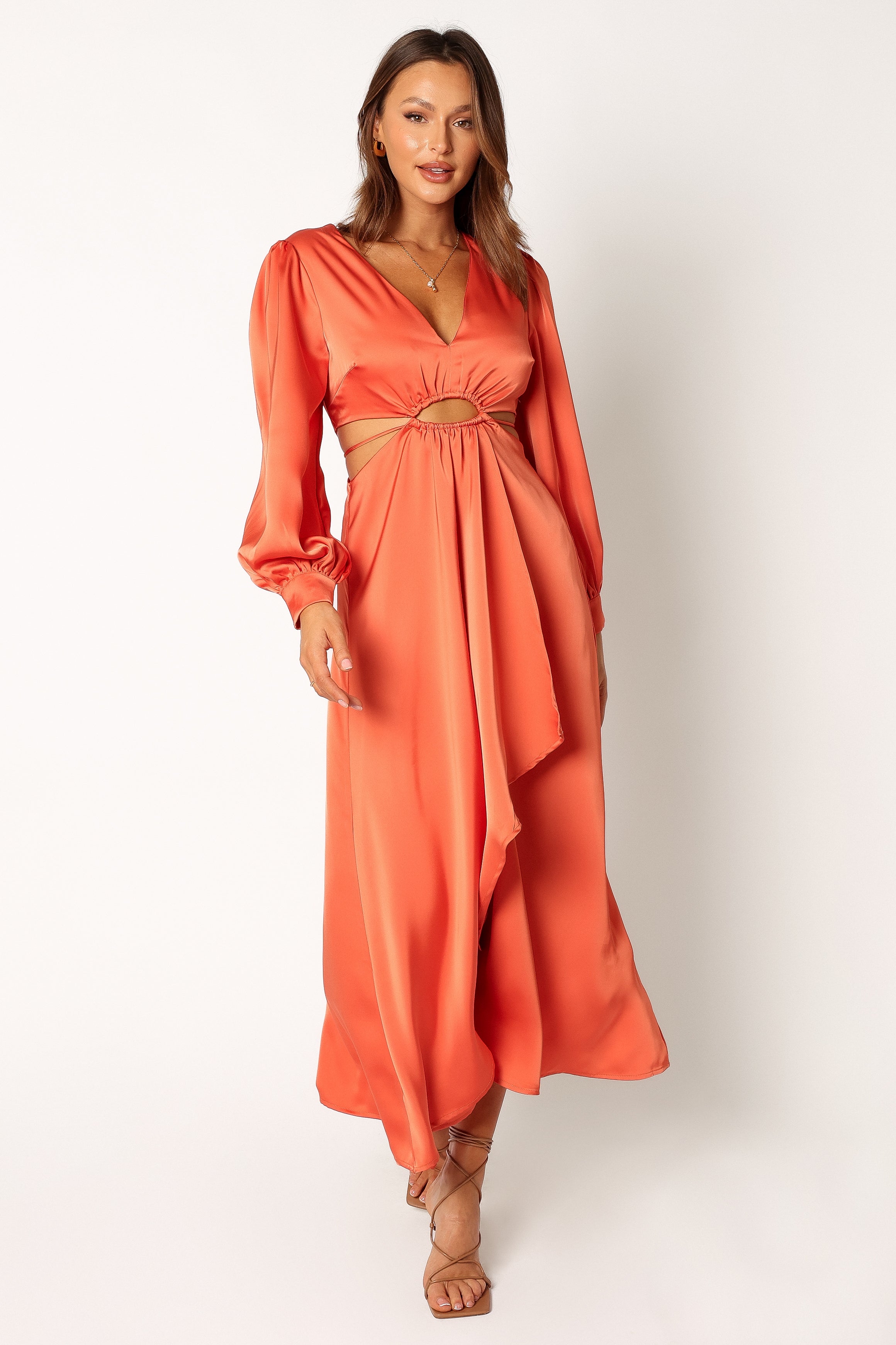 Peyton Long Sleeve Midi Dress - Orange