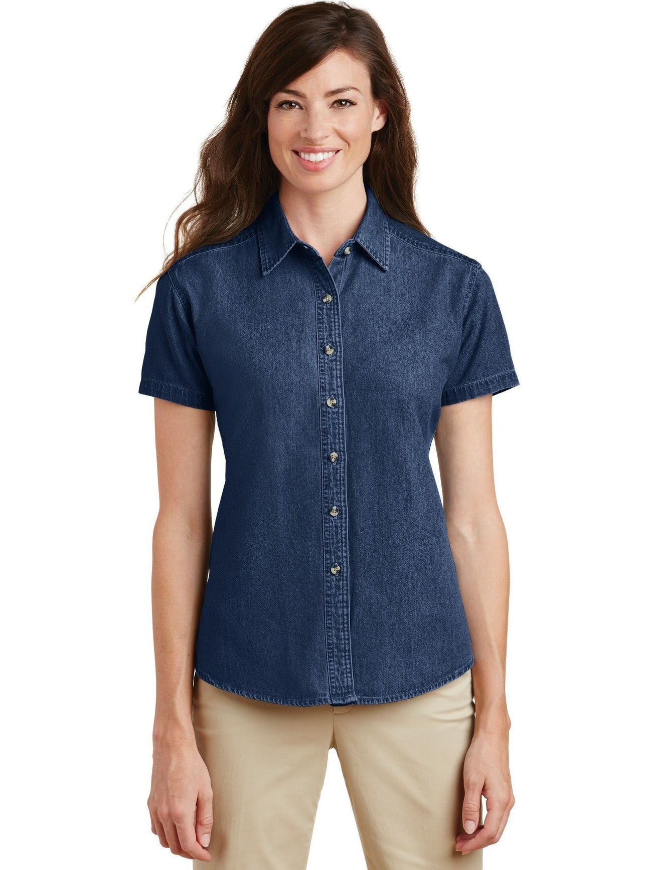 OUTLET-Port & Company Ladies Short Sleeve Value Denim Shirt