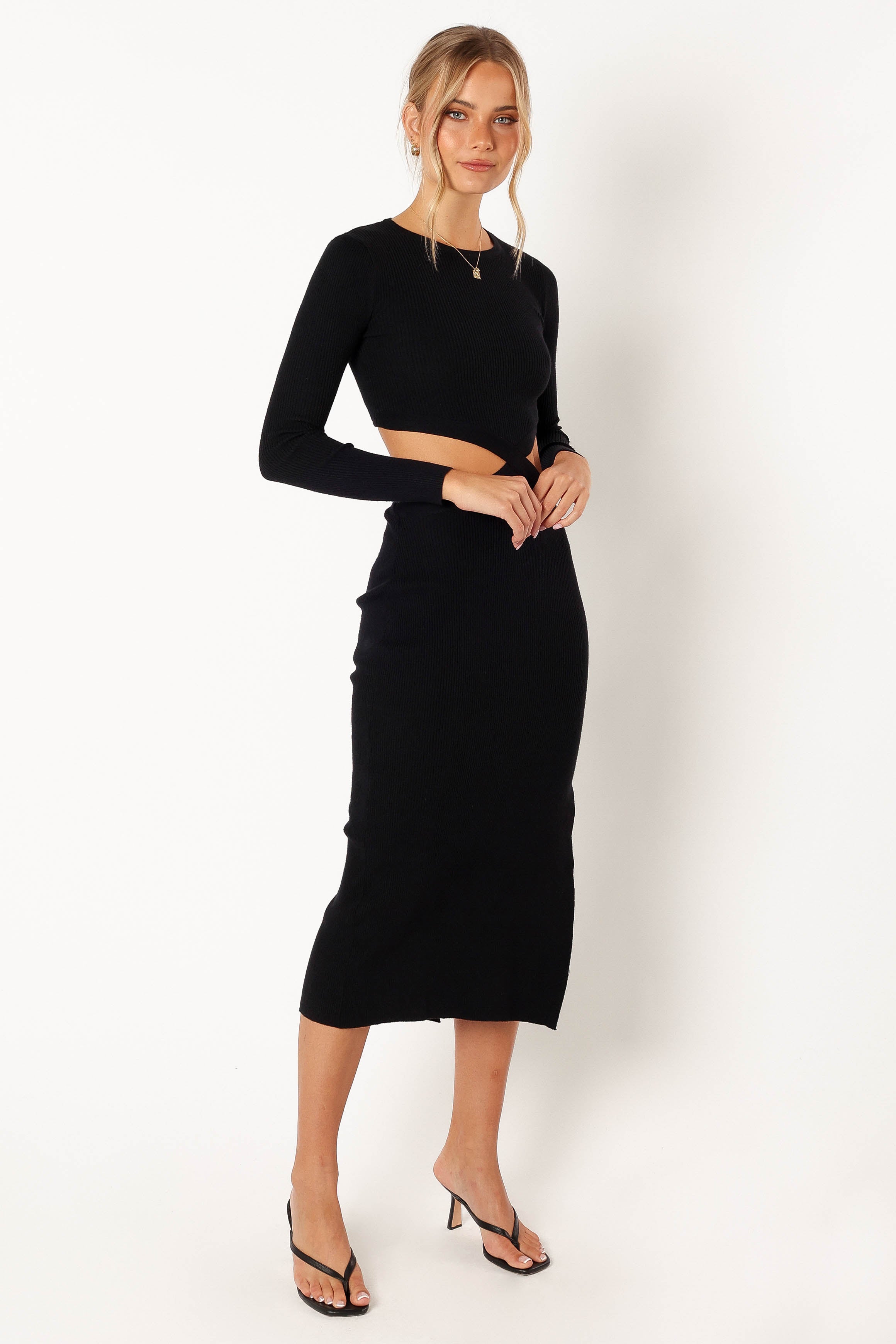 Jonah Long Sleeve Midi Dress - Black