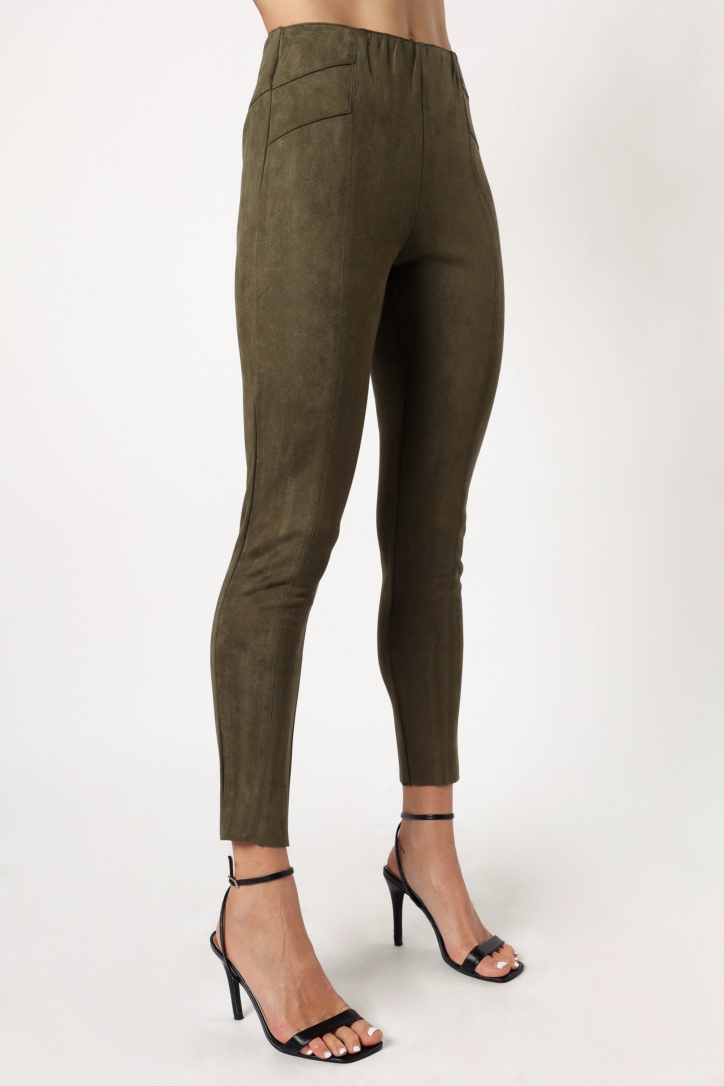 Morgan Suede Look Legging - Olive