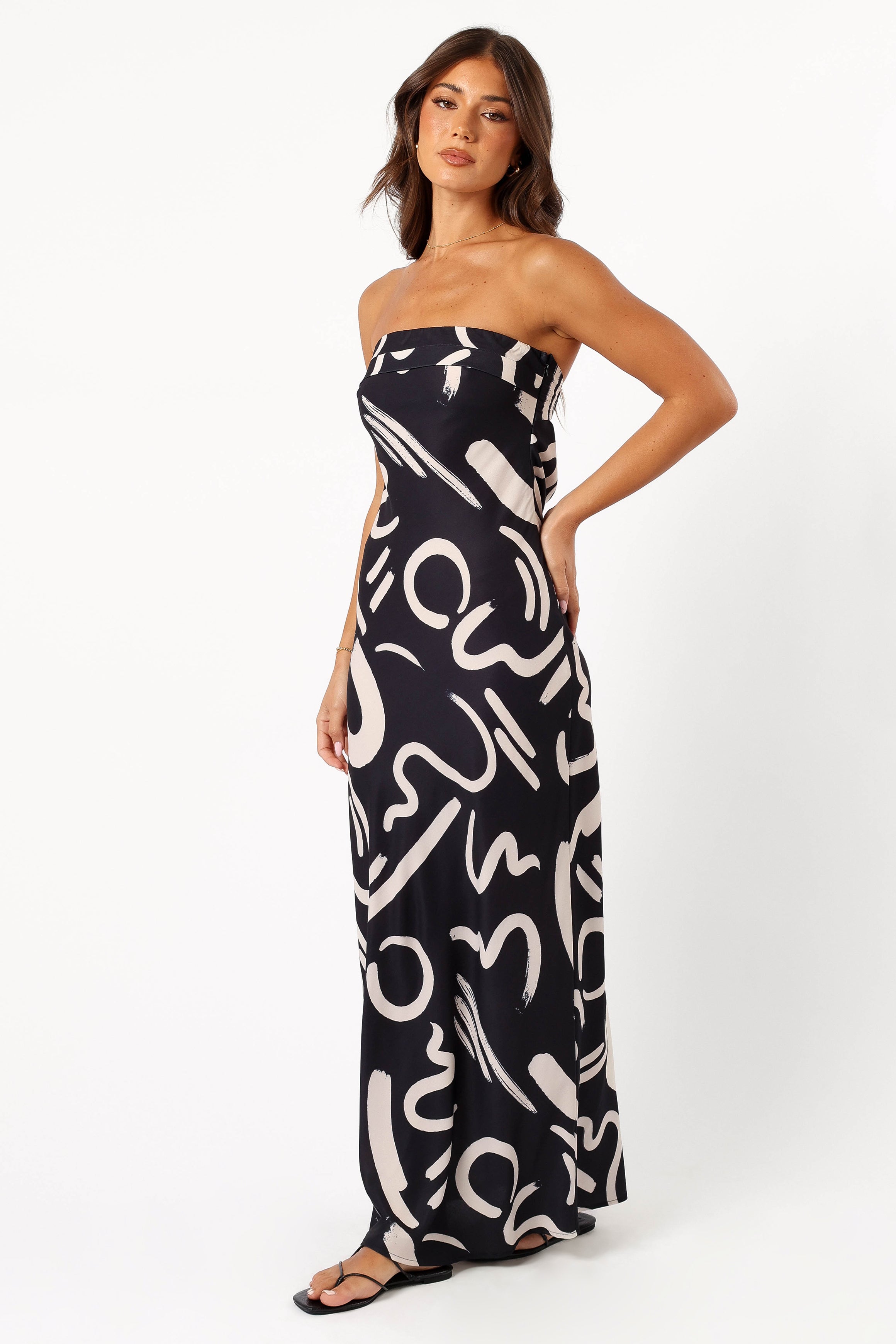 Remmie Strapless Maxi Dress - Black/White