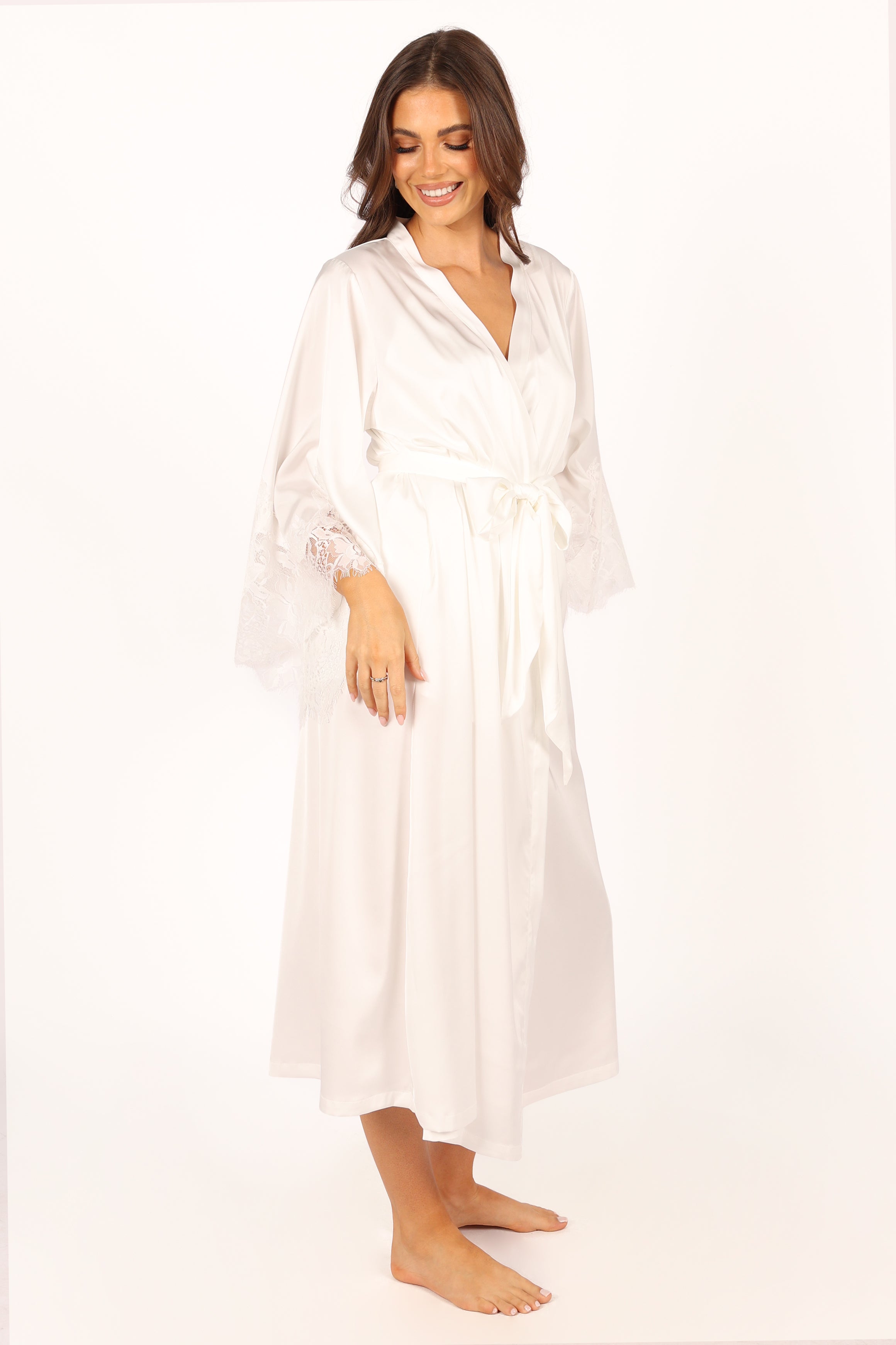 Darani Full Length Lace Trim Robe - Ivory