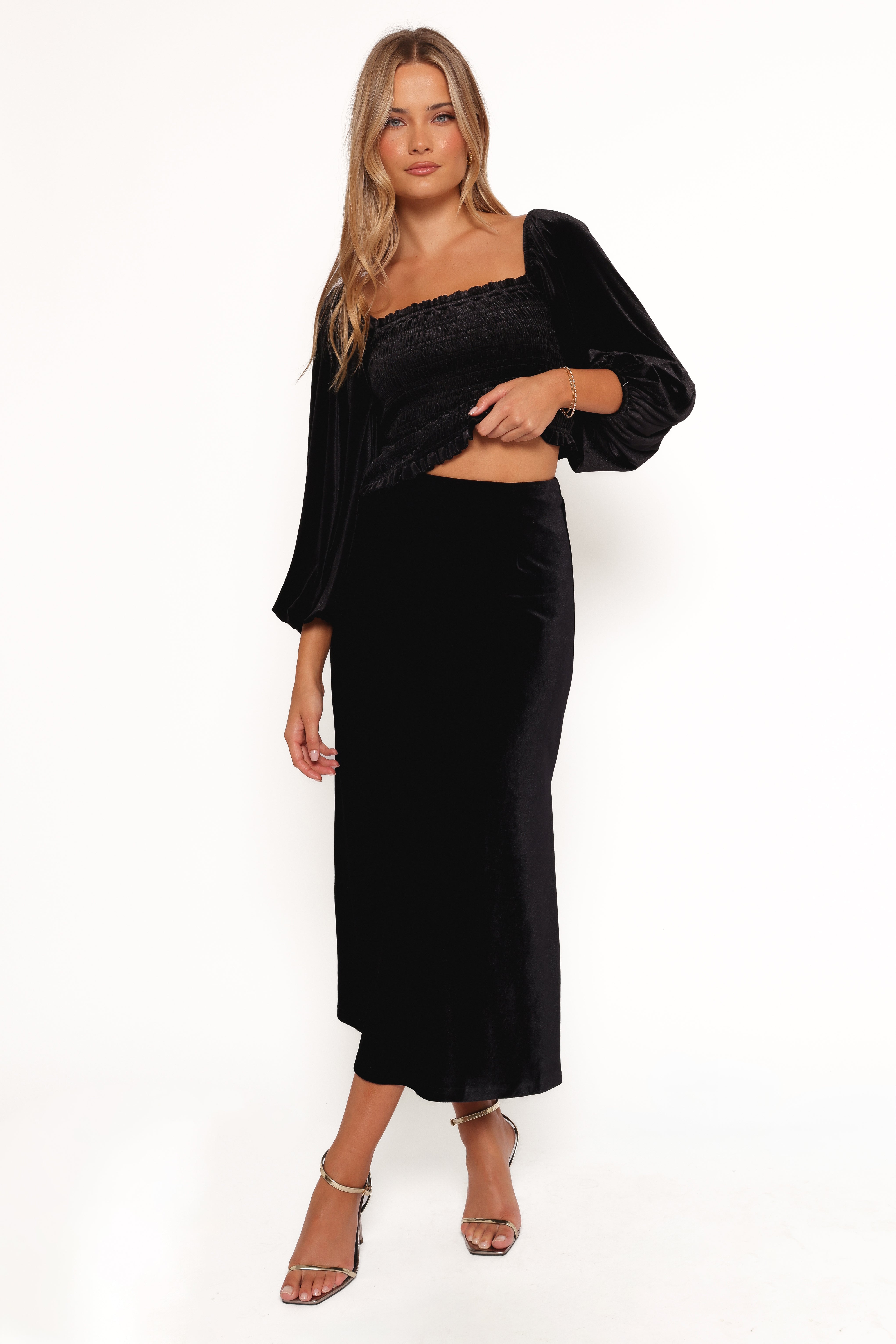 Raelynn Velvet Midi Skirt - Black