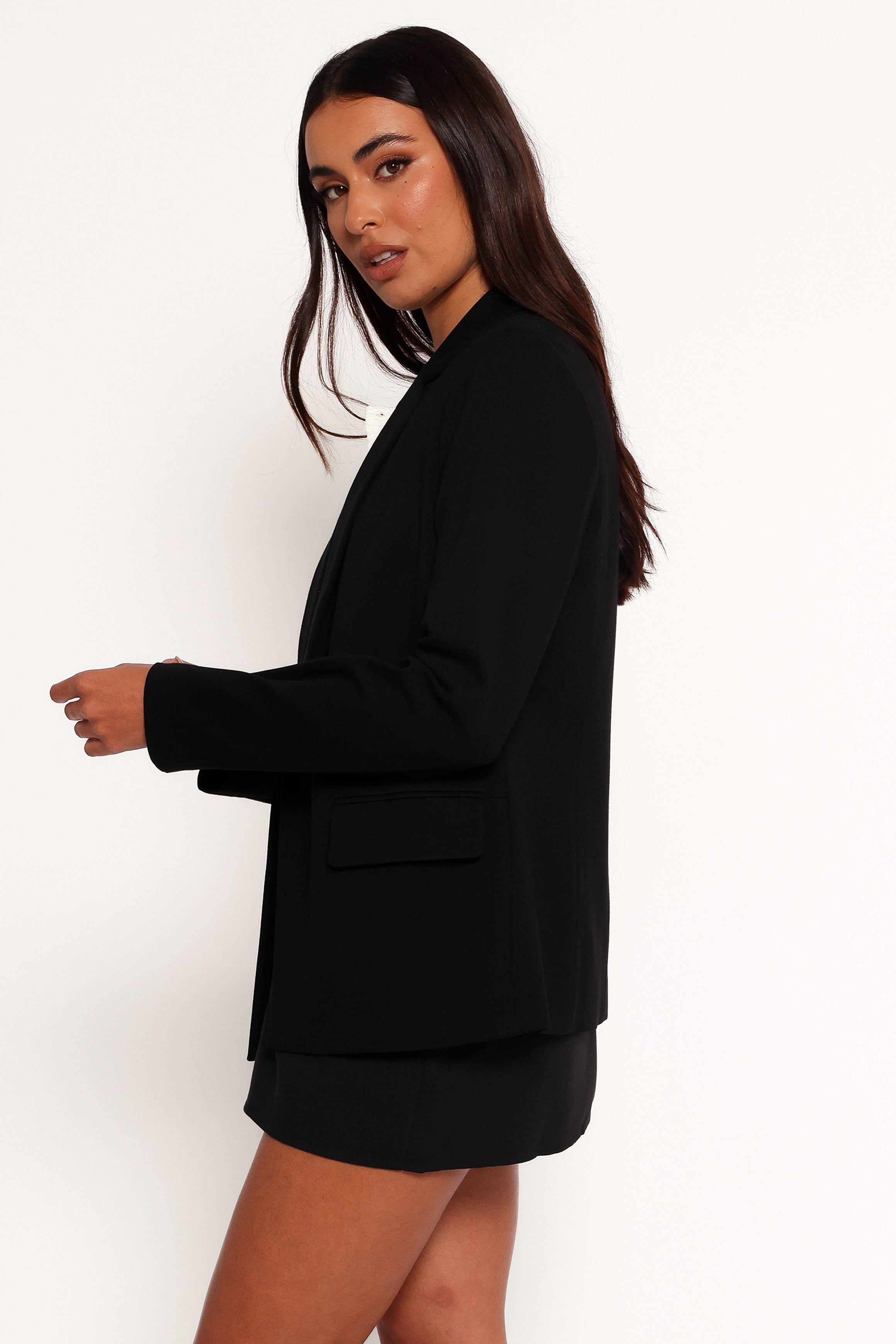 Ronny Open Front Knit Blazer - Black