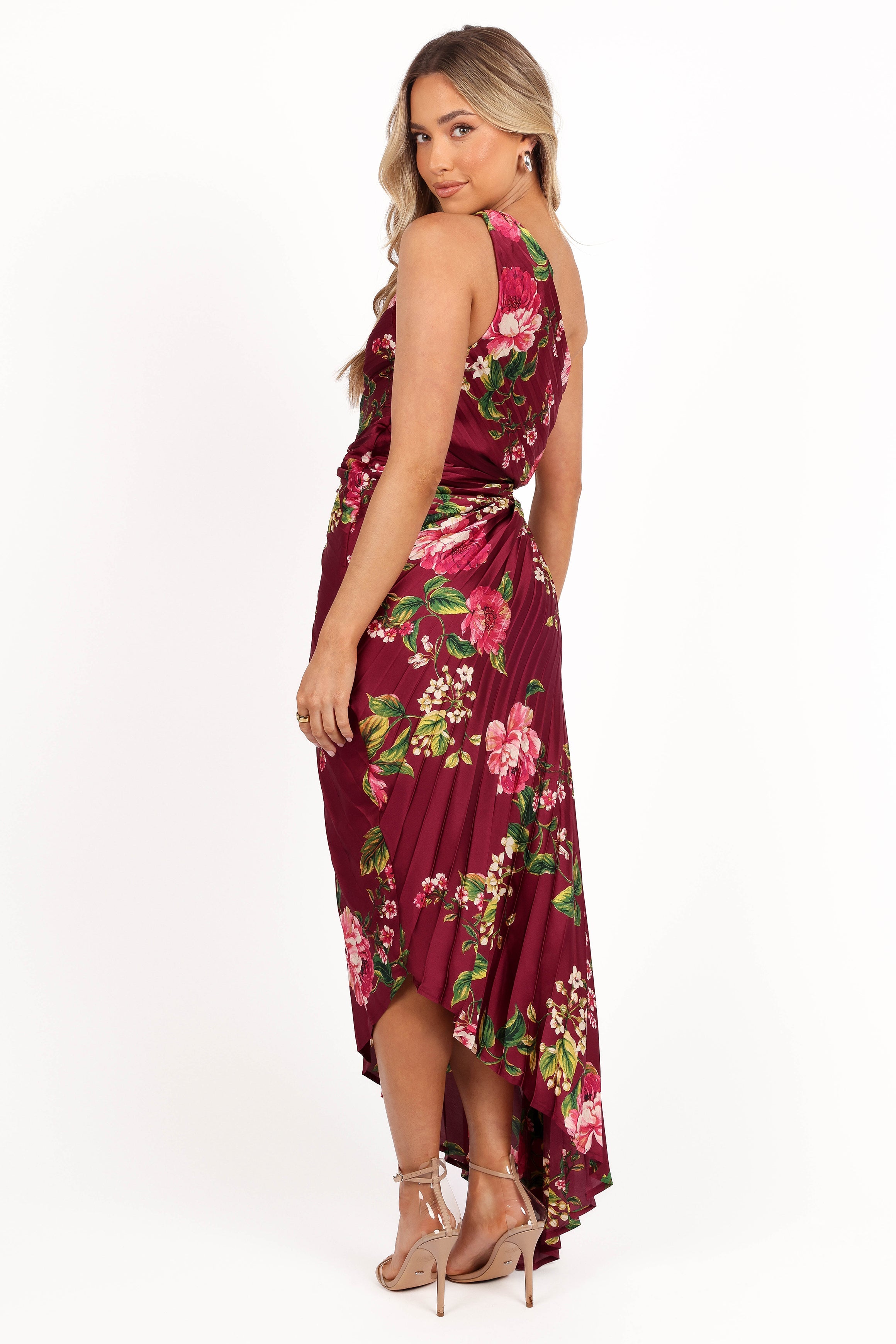 Kleo One Shoulder Maxi Dress - Burgundy Floral