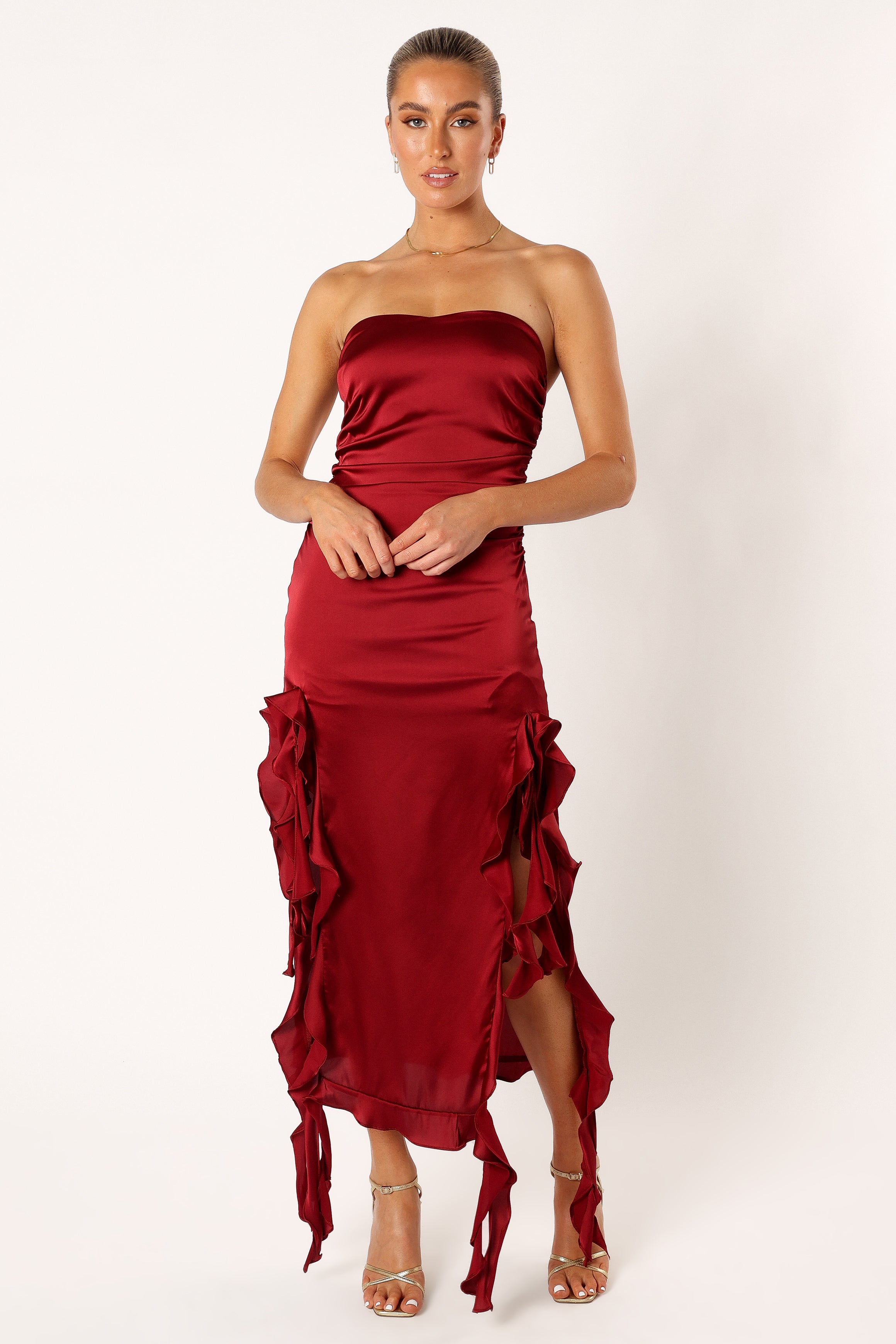 Lee Strapless Midi Dress - Wine