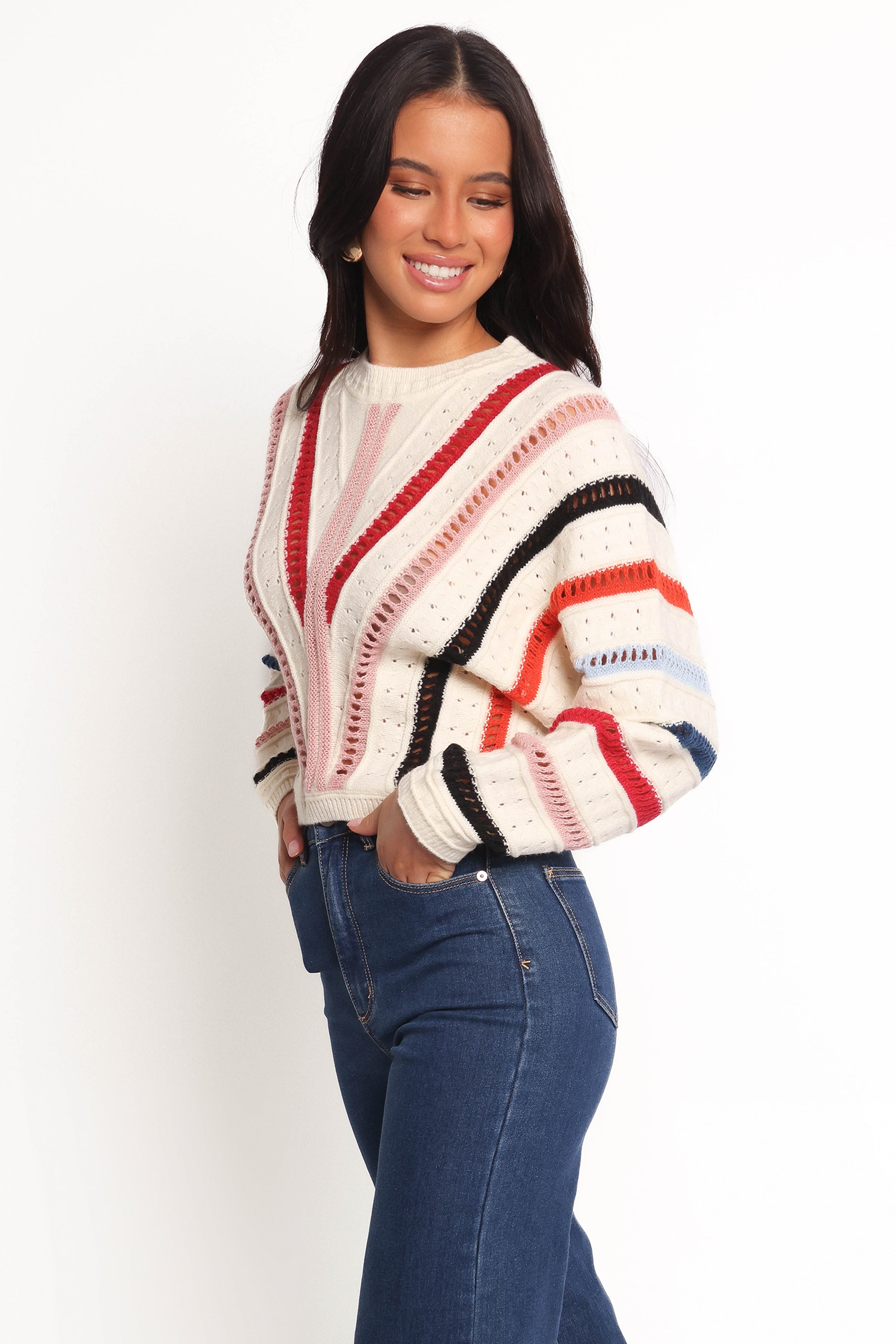 Marie Stripe Knit Sweater - White