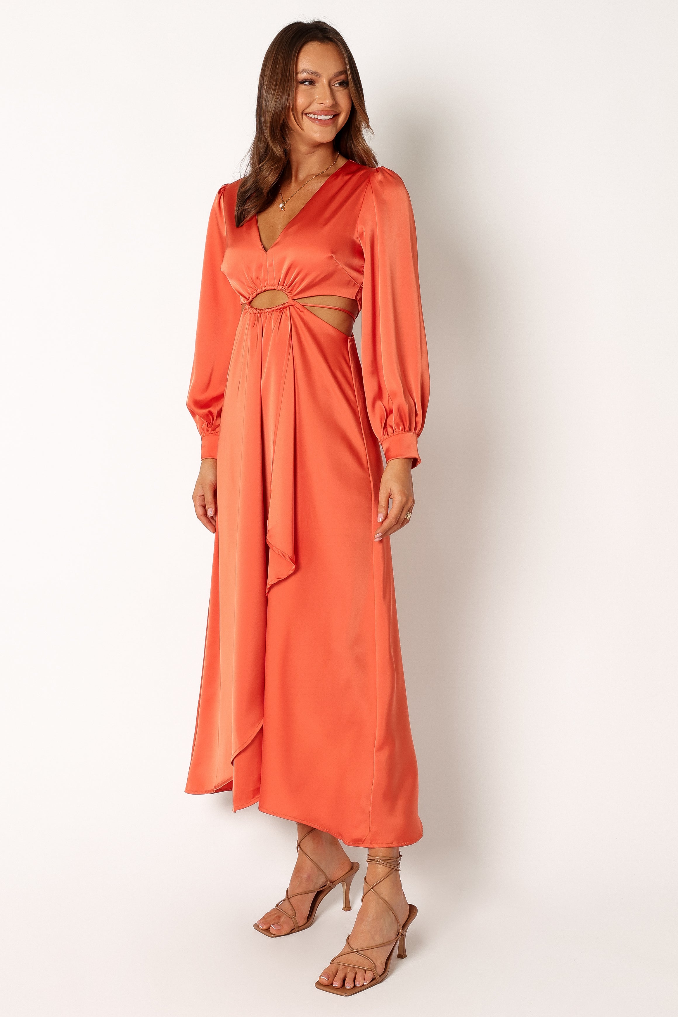 Peyton Long Sleeve Midi Dress - Orange