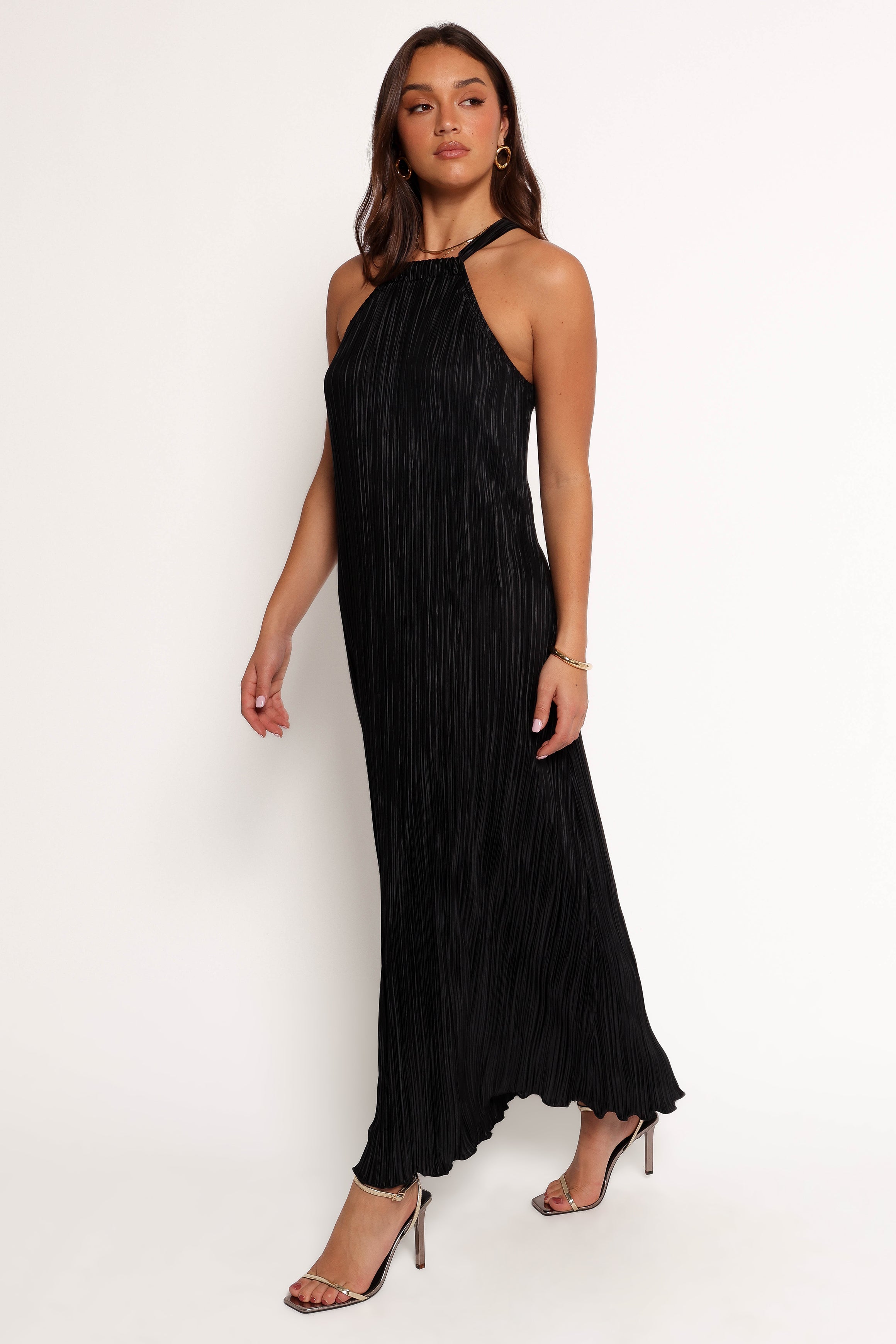 Melody Plisse Halter Maxi Dress - Black