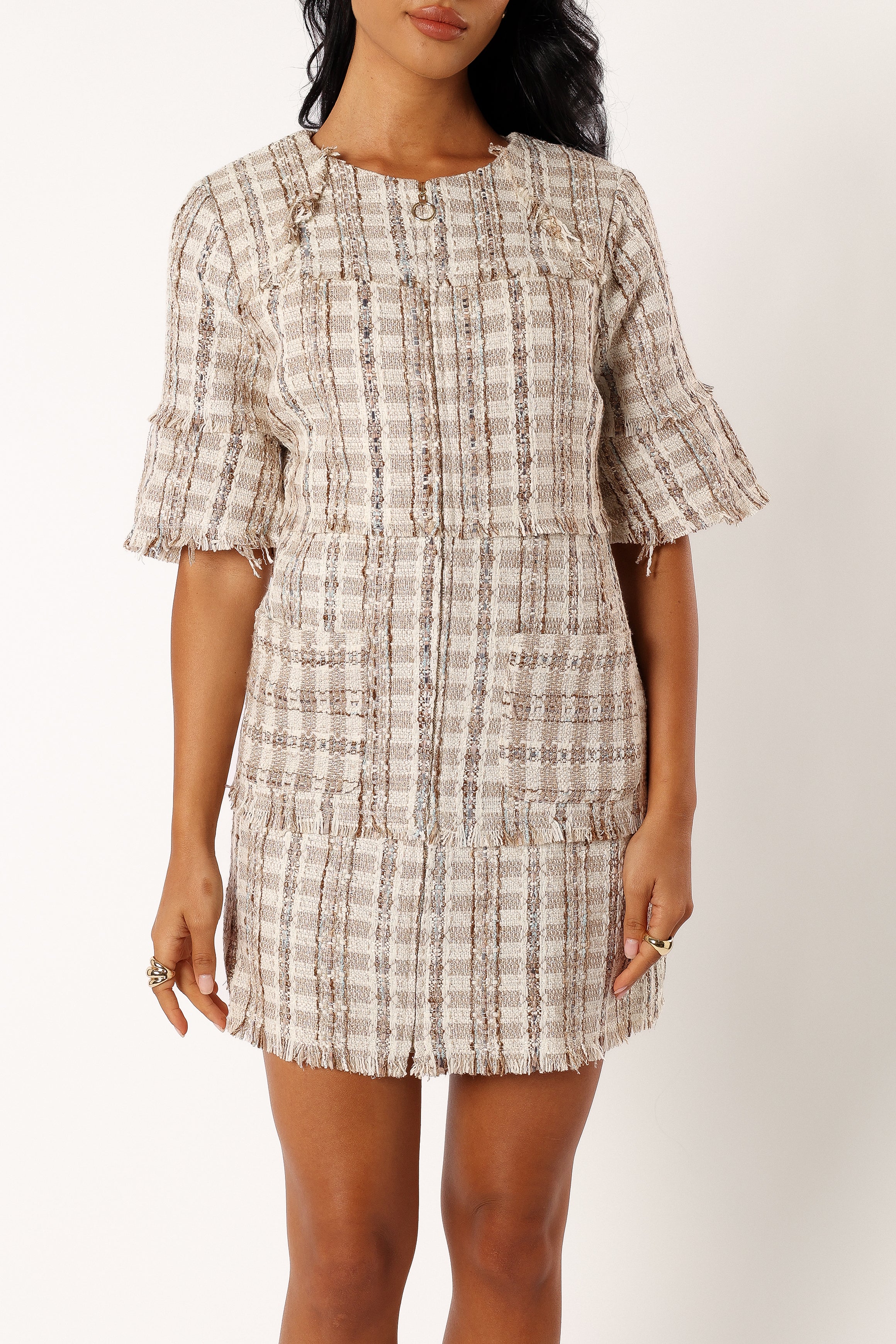 Calloway Mini Dress - Cream Tweed