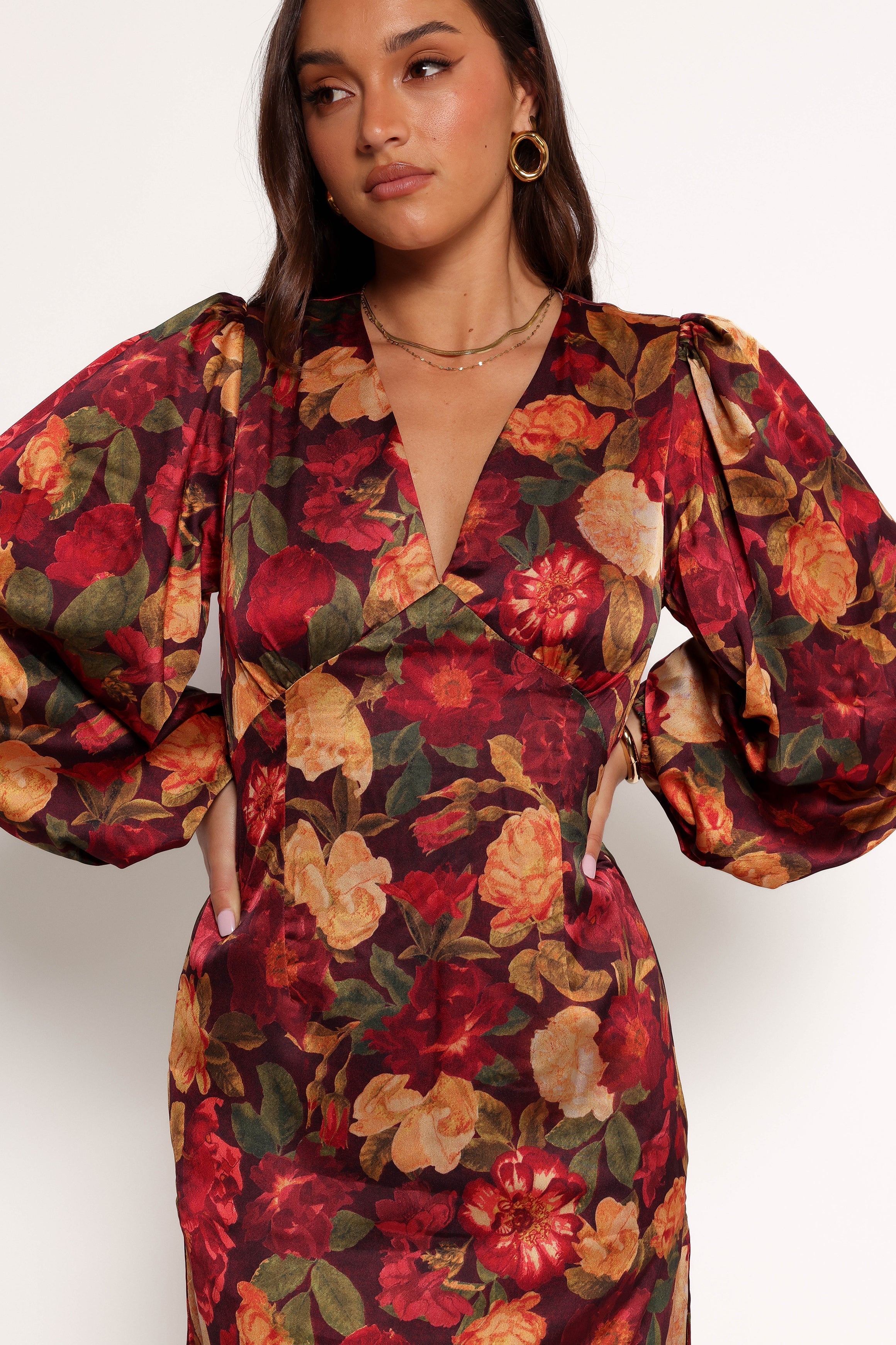 Zimmer Long Sleeve Maxi Dress - Sangria Bloom