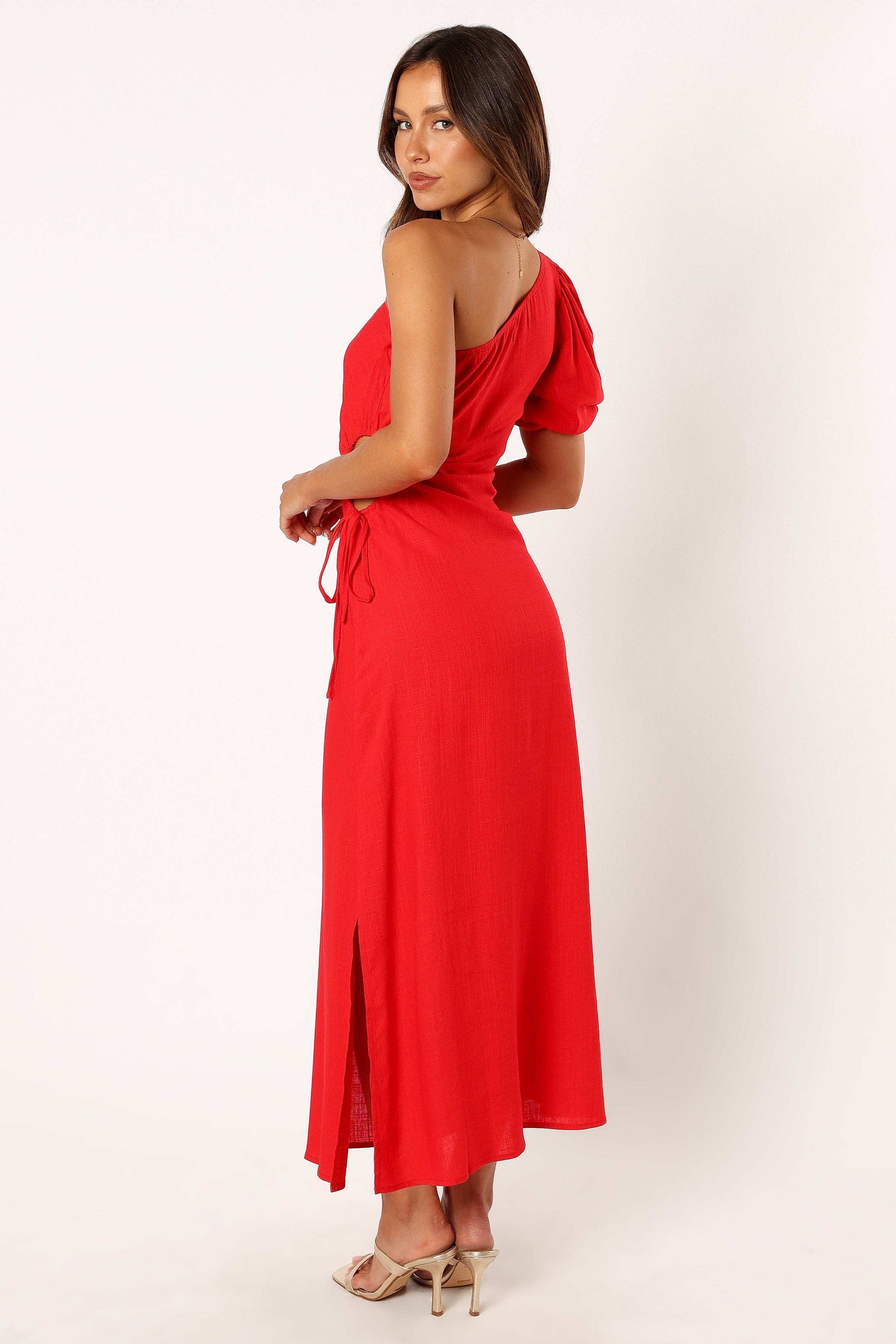 Kimmie One Shoulder Cut Out Midi Dress - Red