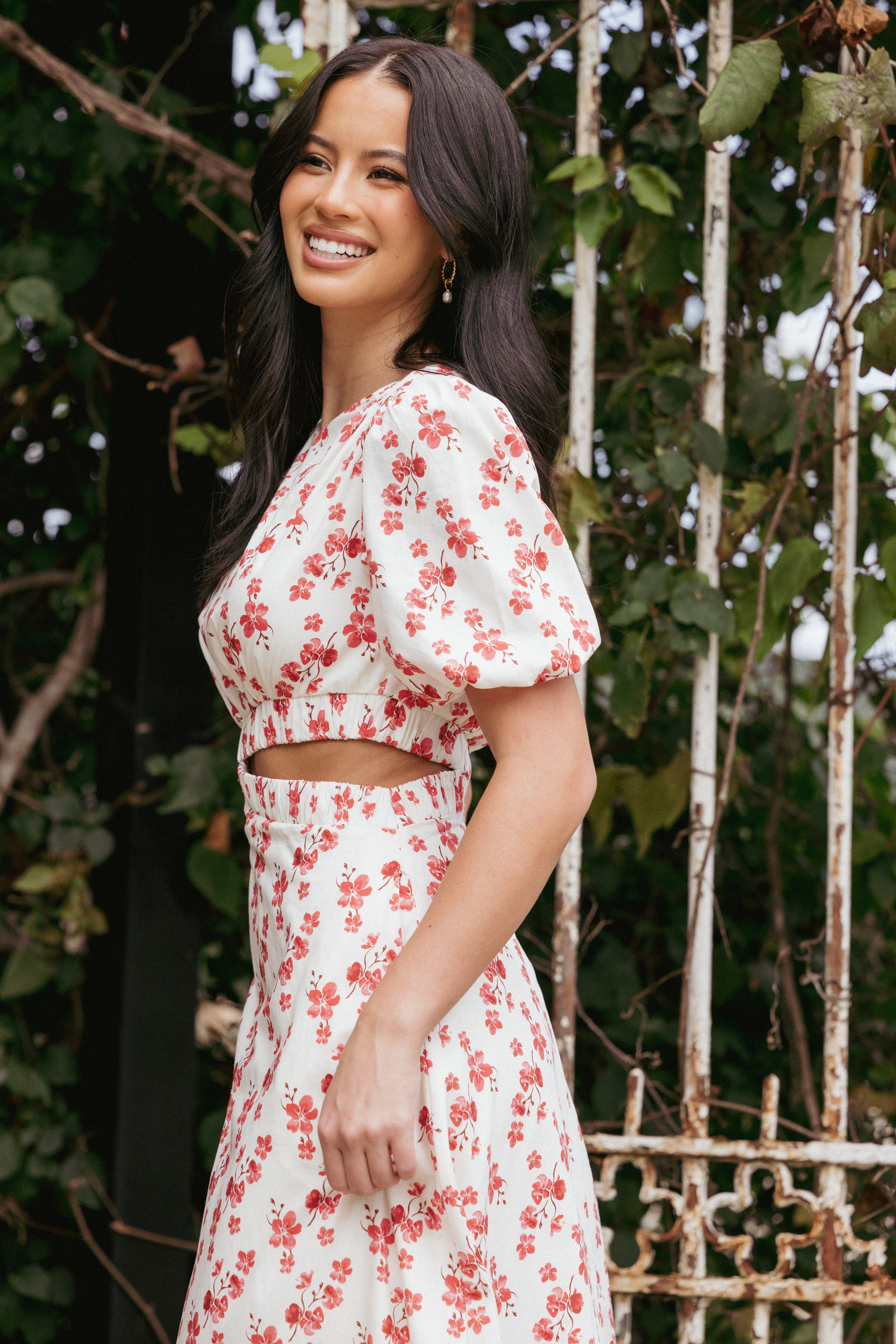 Aminah Puff Sleeve Dress - Red Floral