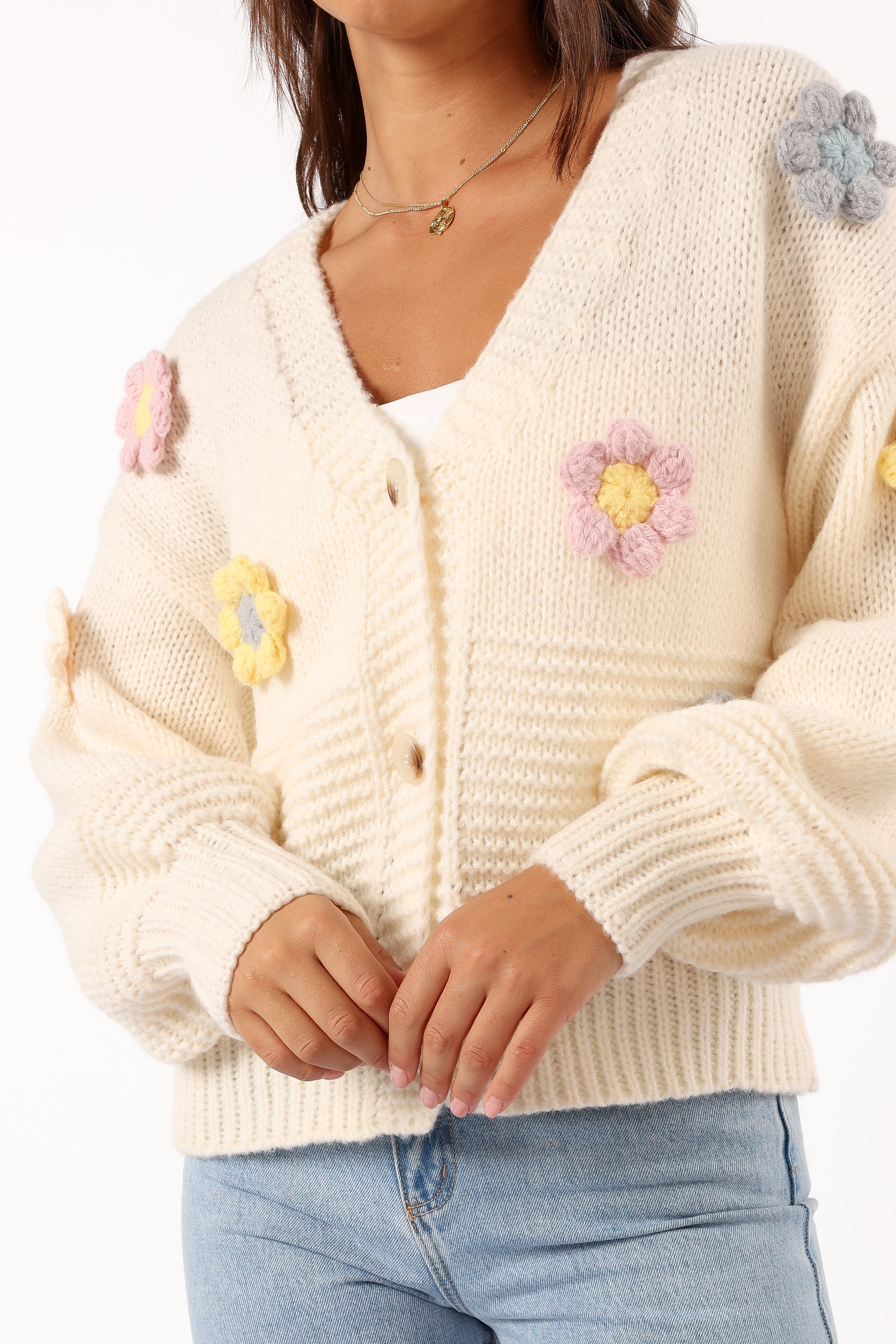 Sienna Flower Cardigan - Cream