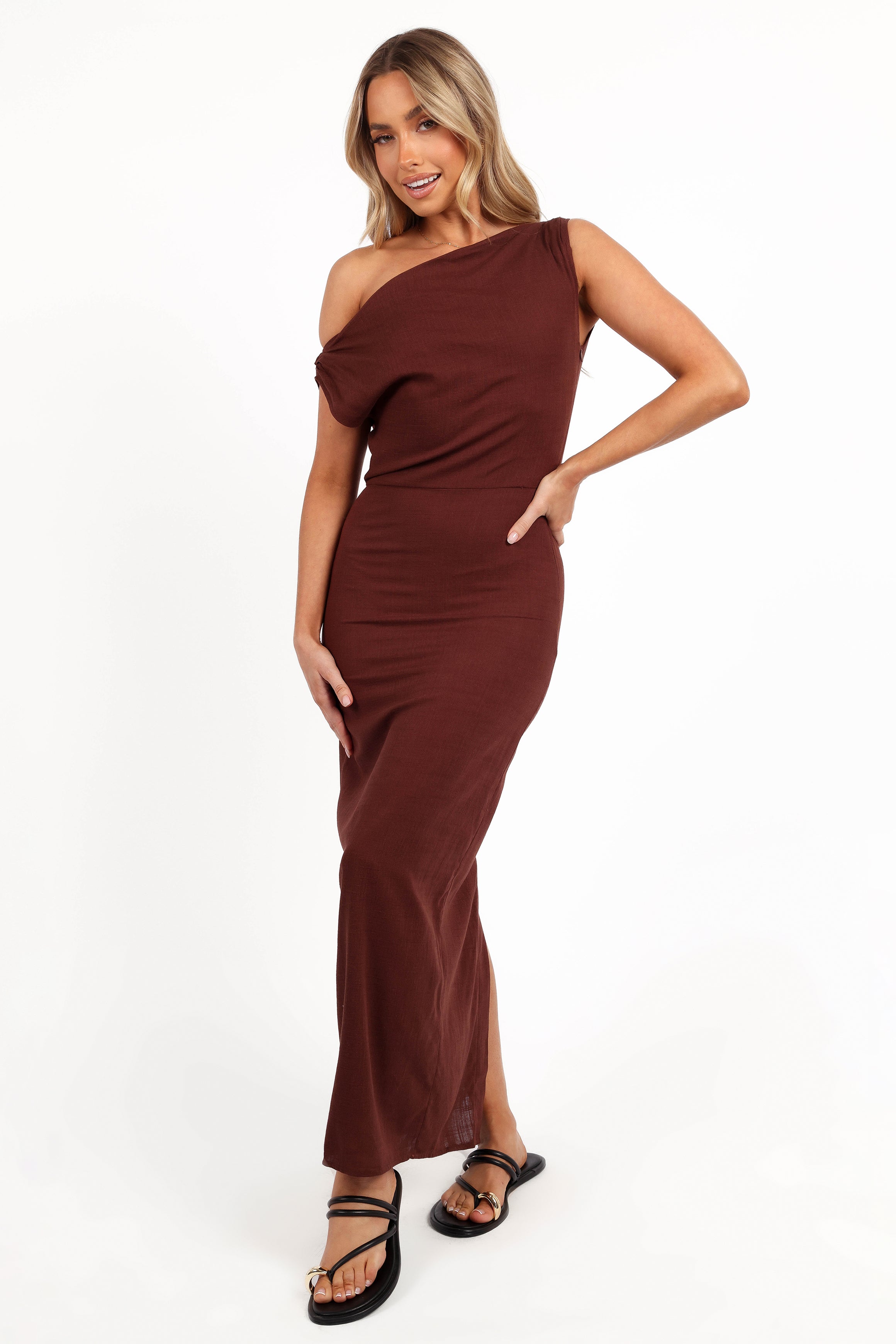 Kassie Off Shoulder Dress - Chocolate Brown