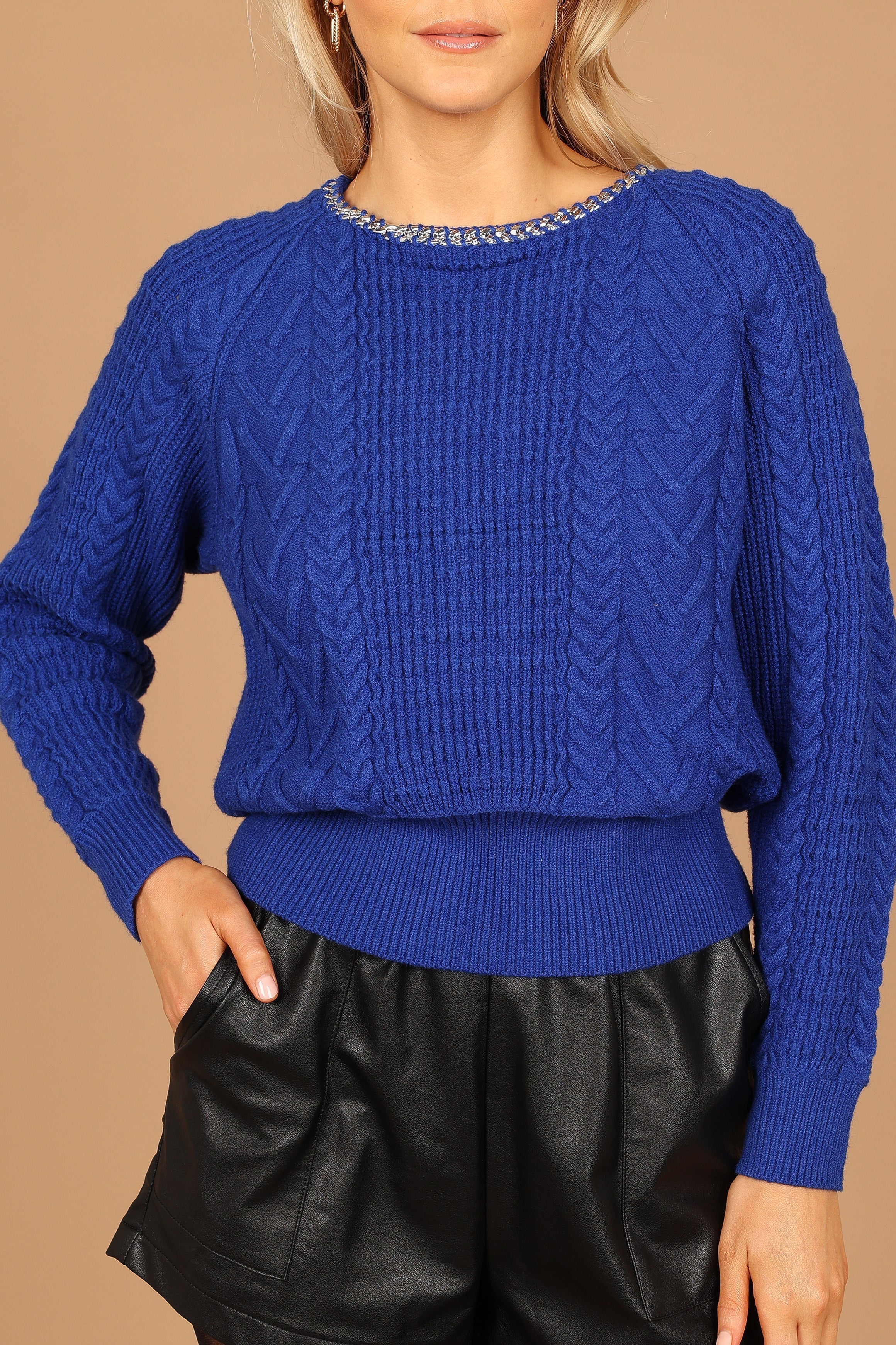 Liv Chain Detail Knit Sweater - Blue