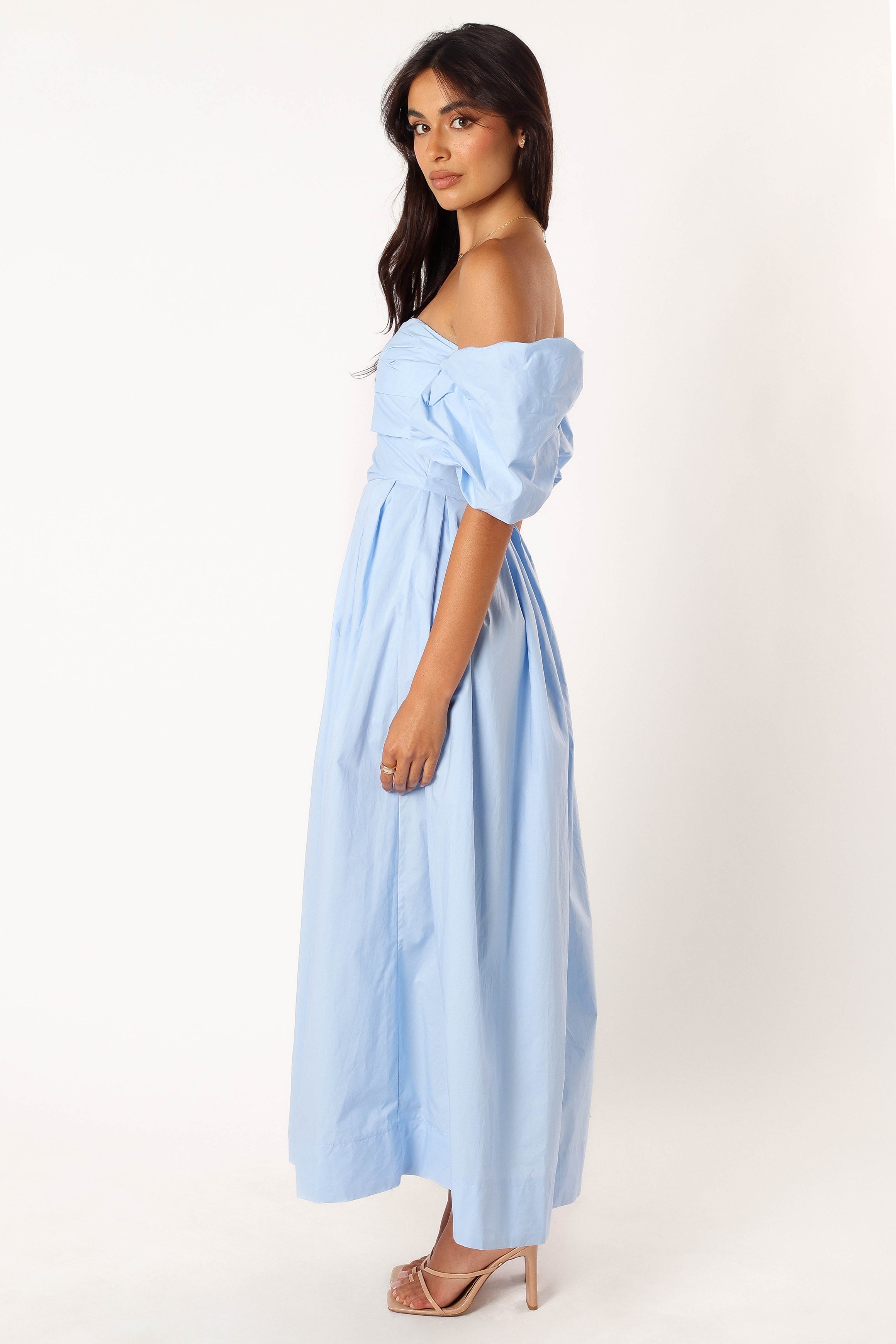 Solana Off Shoulder Midi Dress - Blue