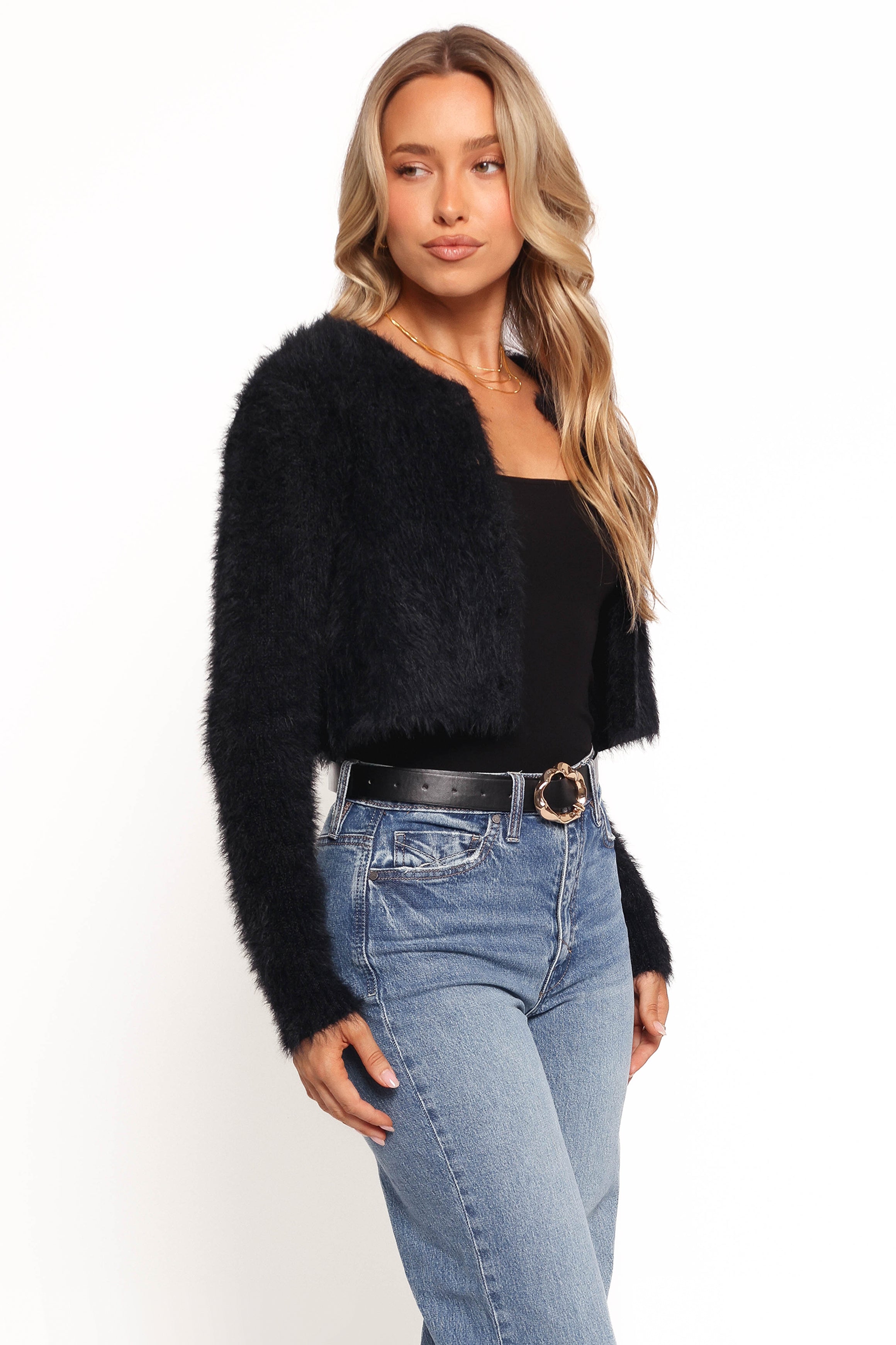 Tavan Crop Button Front Cardigan - Black