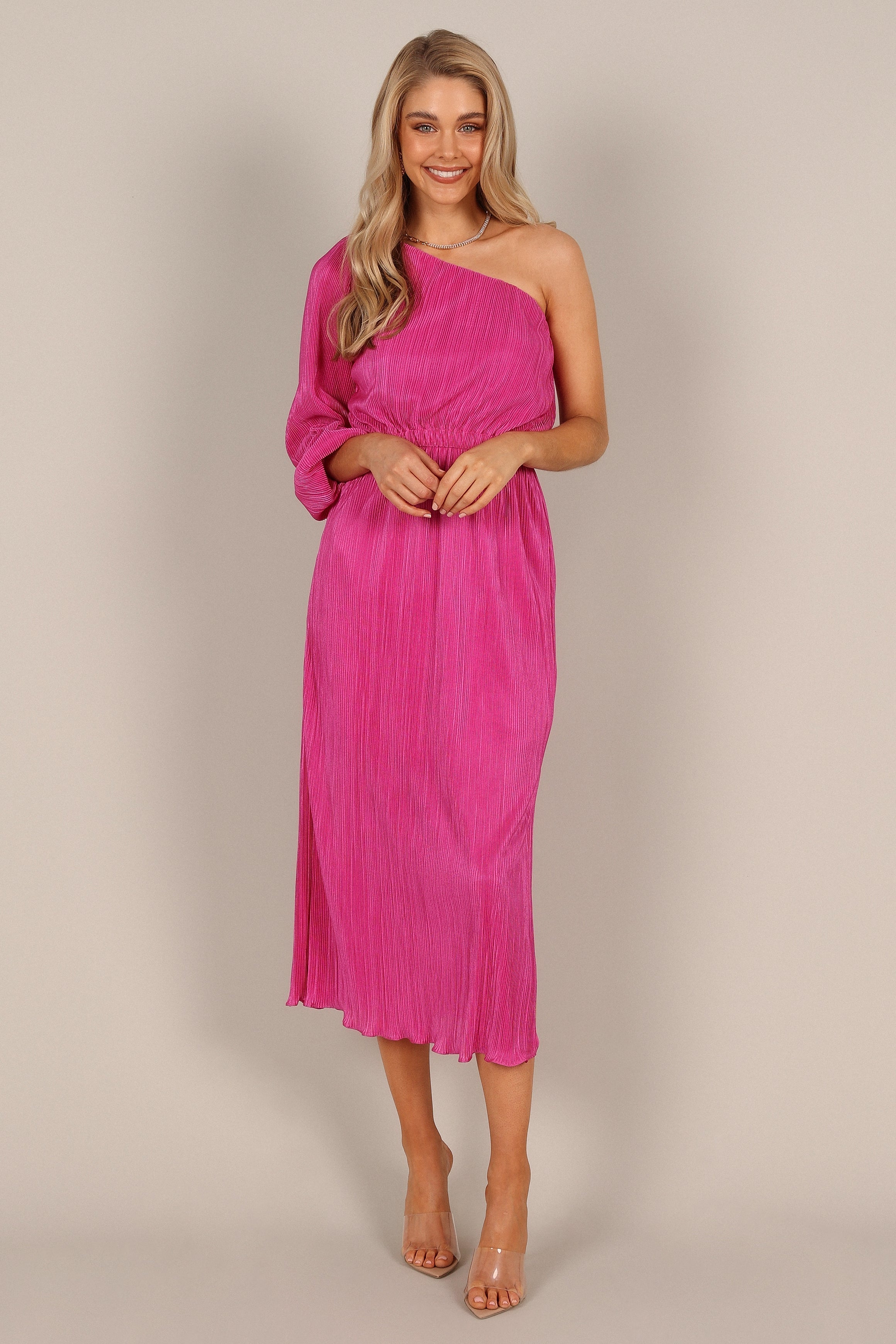 Pontee One Shoulder Pleated Midi Dress - Orchid