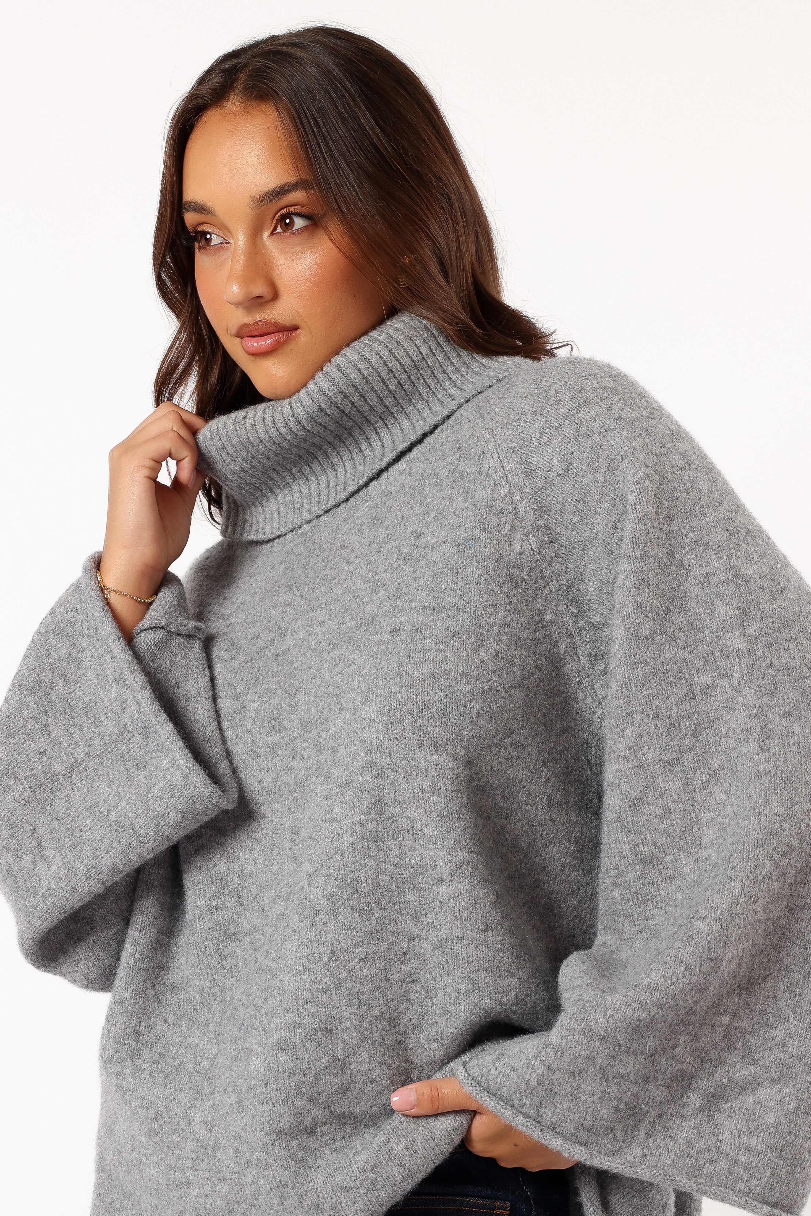 Bindy Cowlneck Knit Sweater - Grey Marle