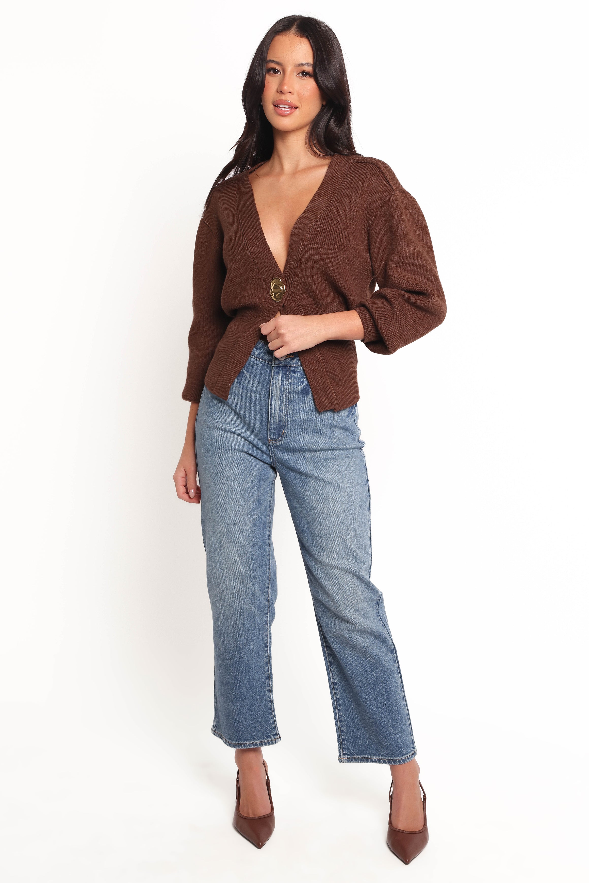 Cyrelle Single Button Cardigan - Brown