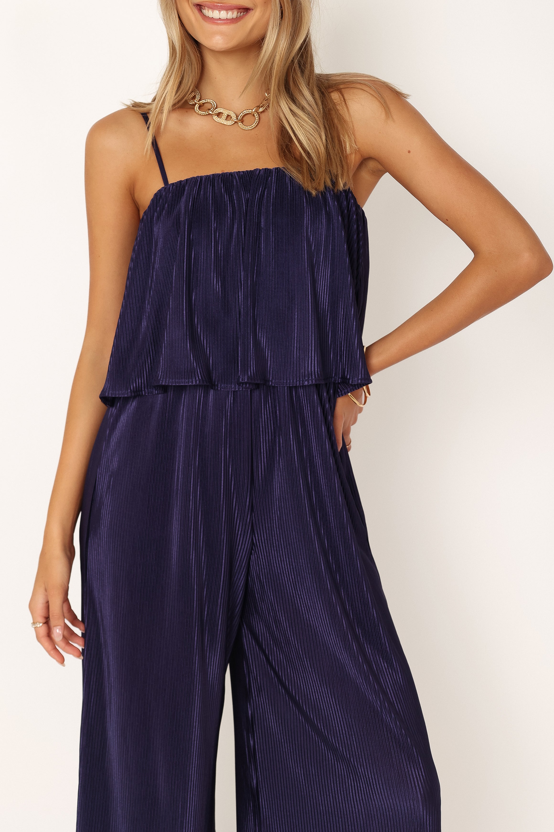 Jillian Plisse Jumpsuit - Navy