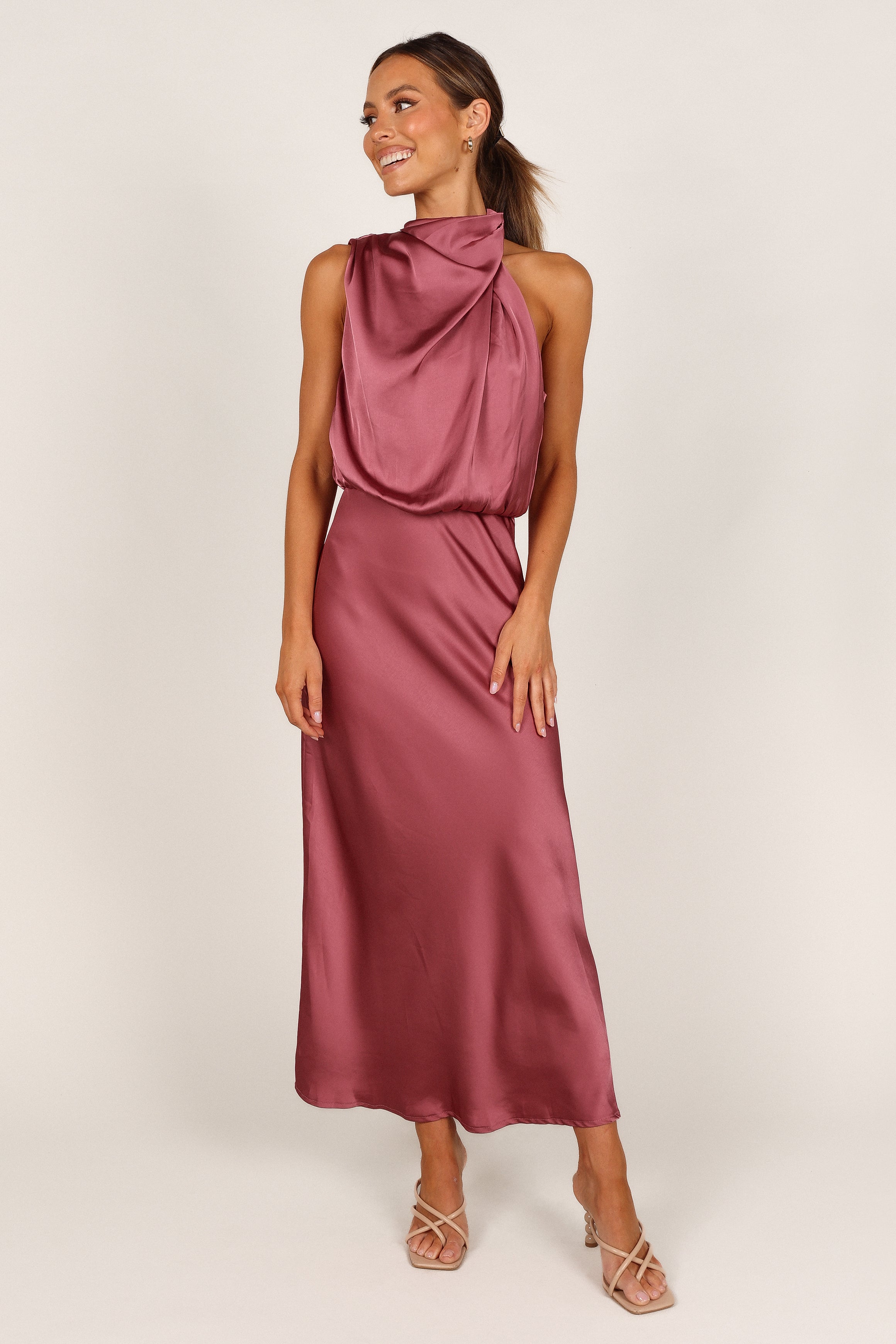 Anabelle Halter Neck Midi Dress - Dusty Rose