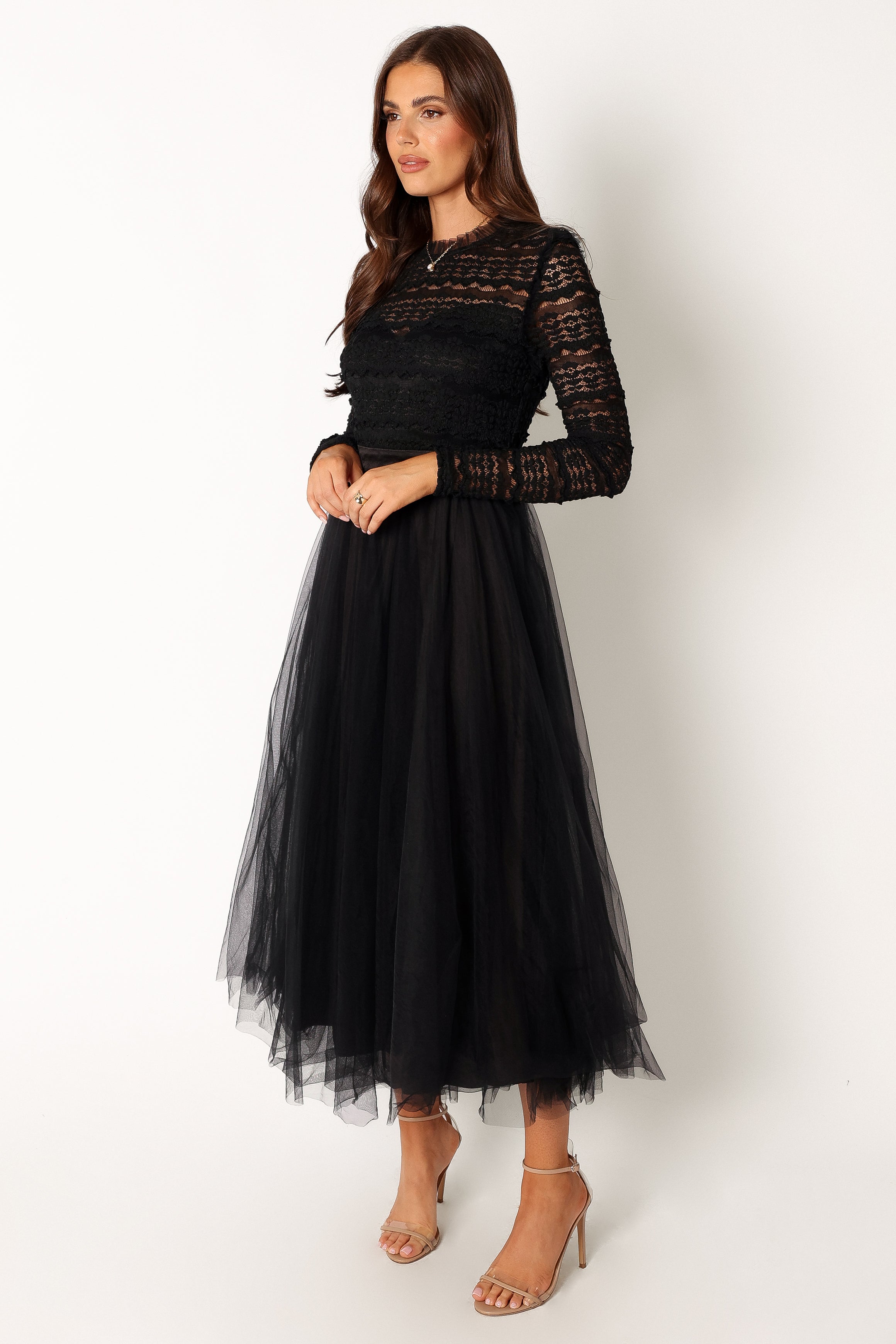 Pilla Long Sleeve Midi Dress - Black