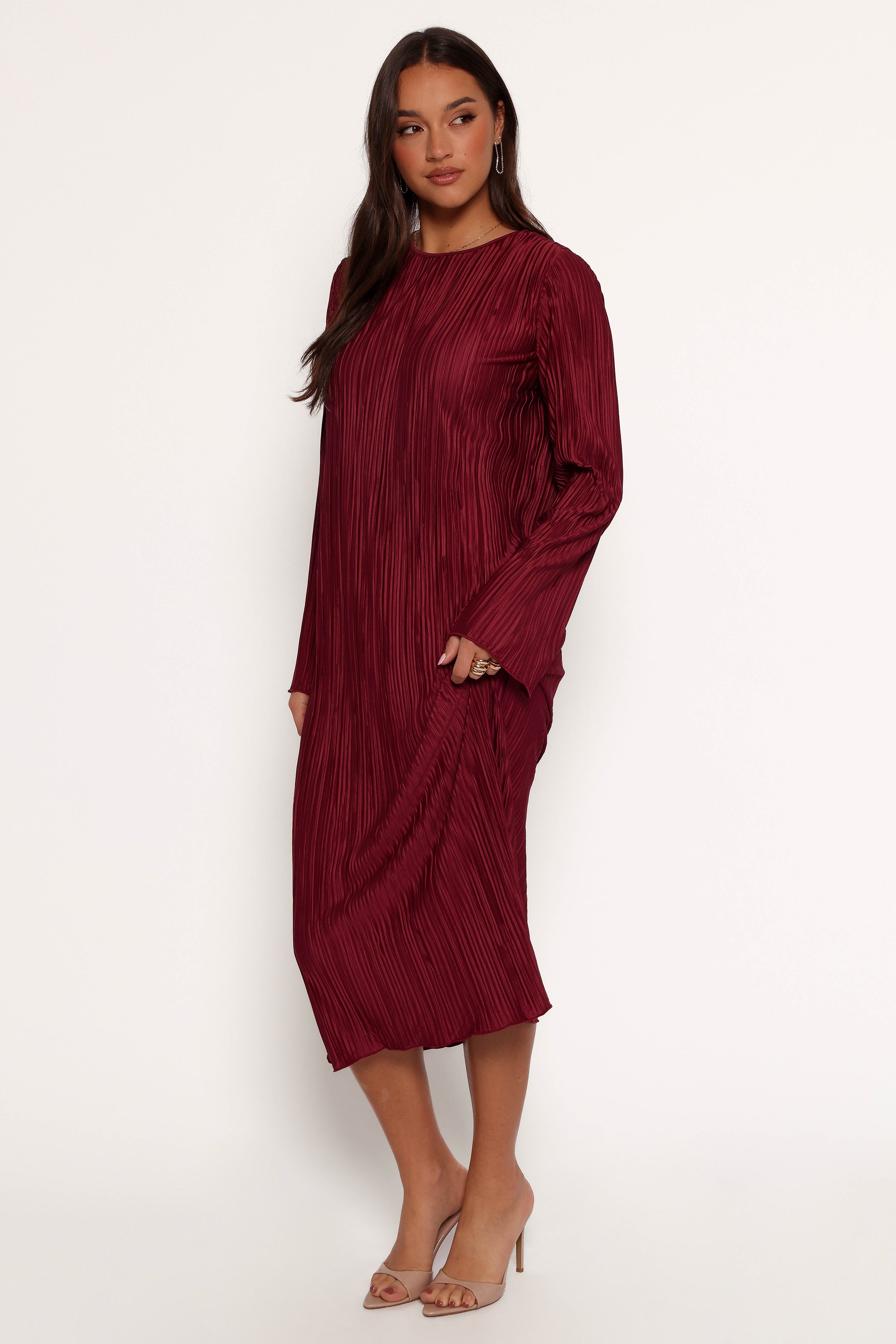 Tannikah Plisse Midi Dress - Ruby Wine