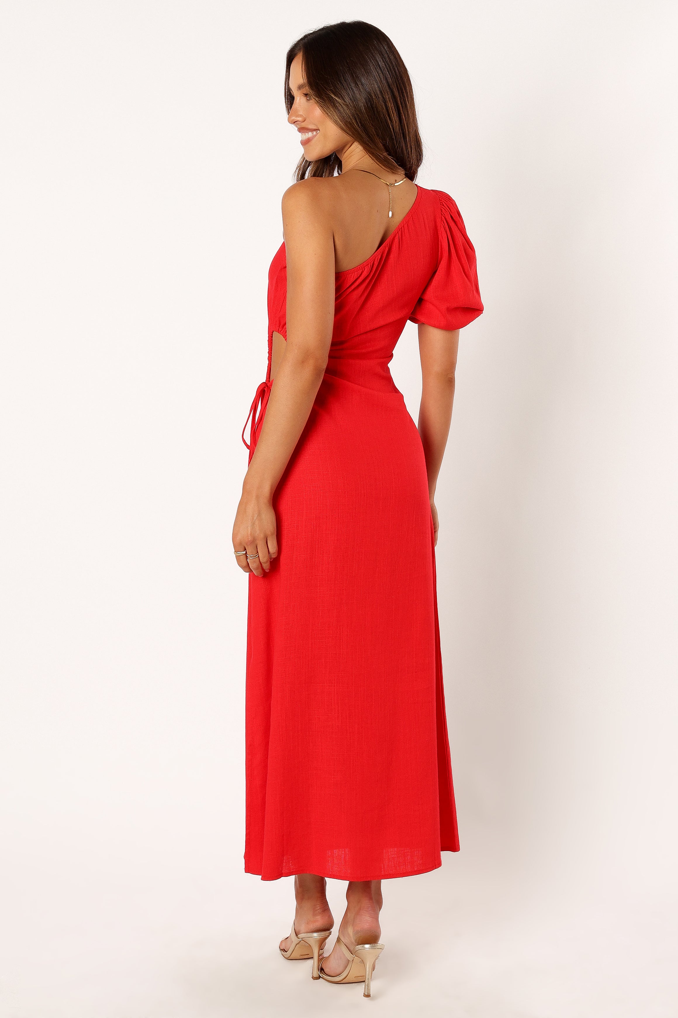 Kimmie One Shoulder Cut Out Midi Dress - Red