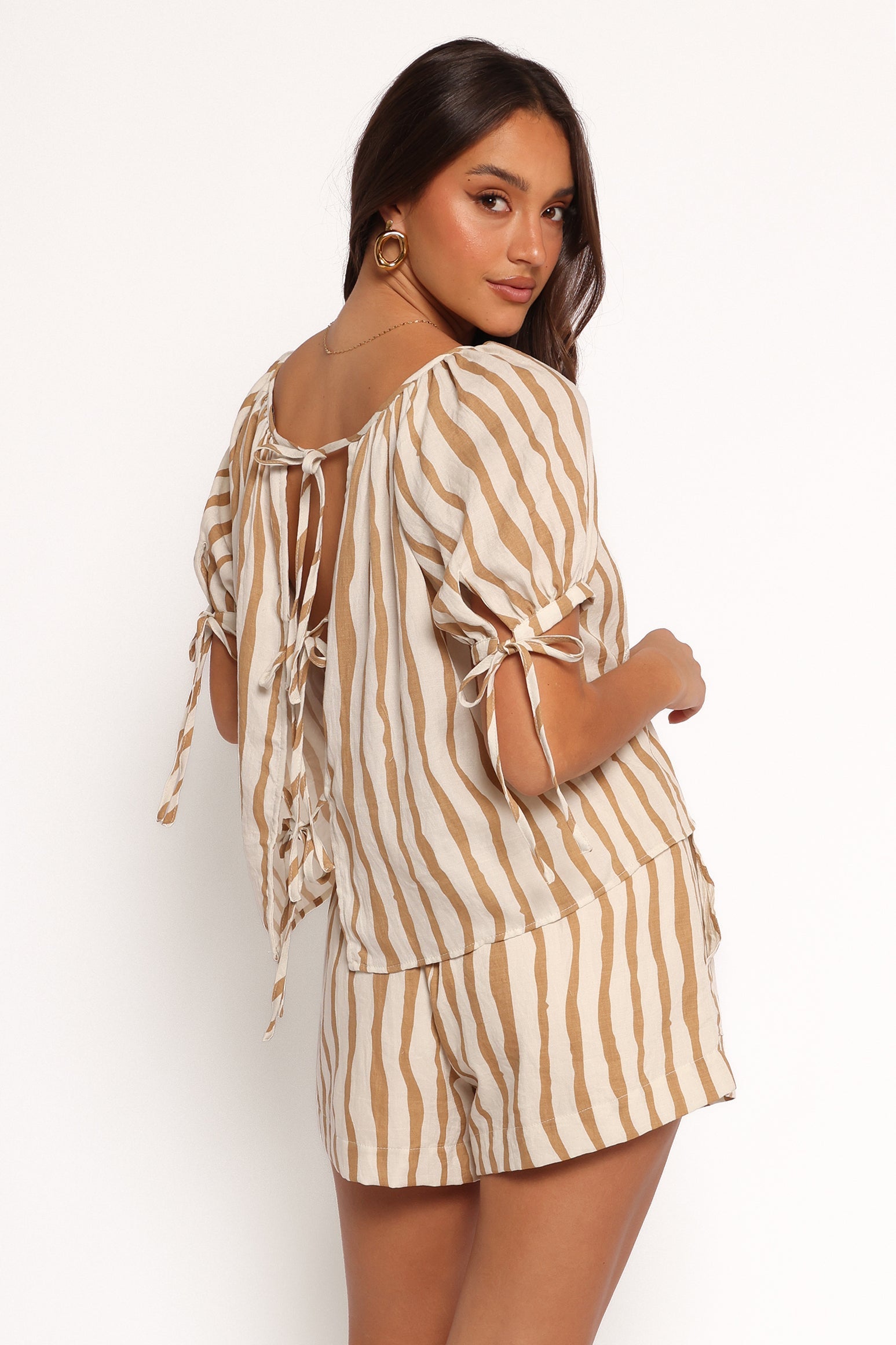 Maggie Two Piece Set - White Tan Stripe