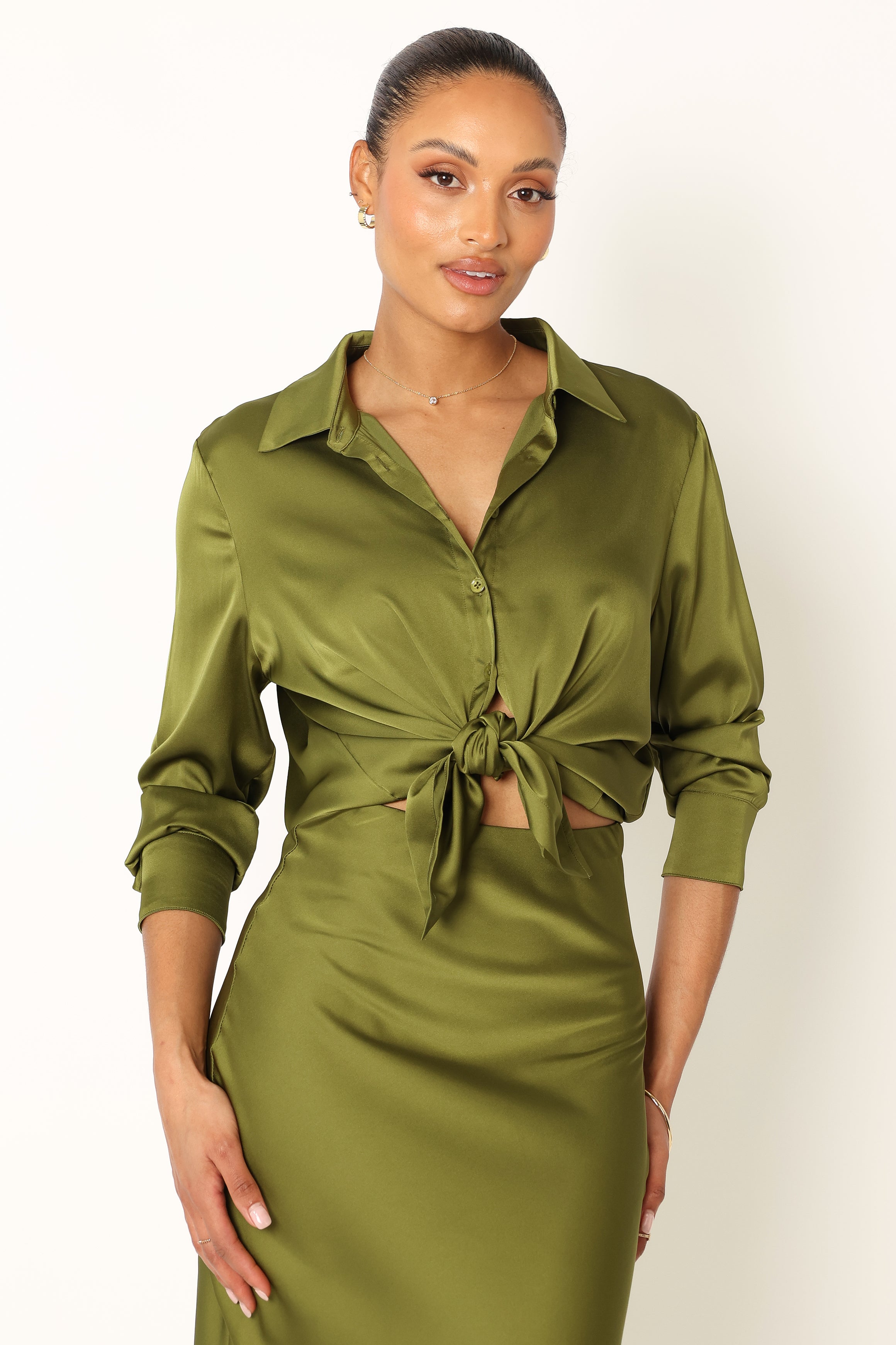 Narissa Satin Shirt - Palm Green