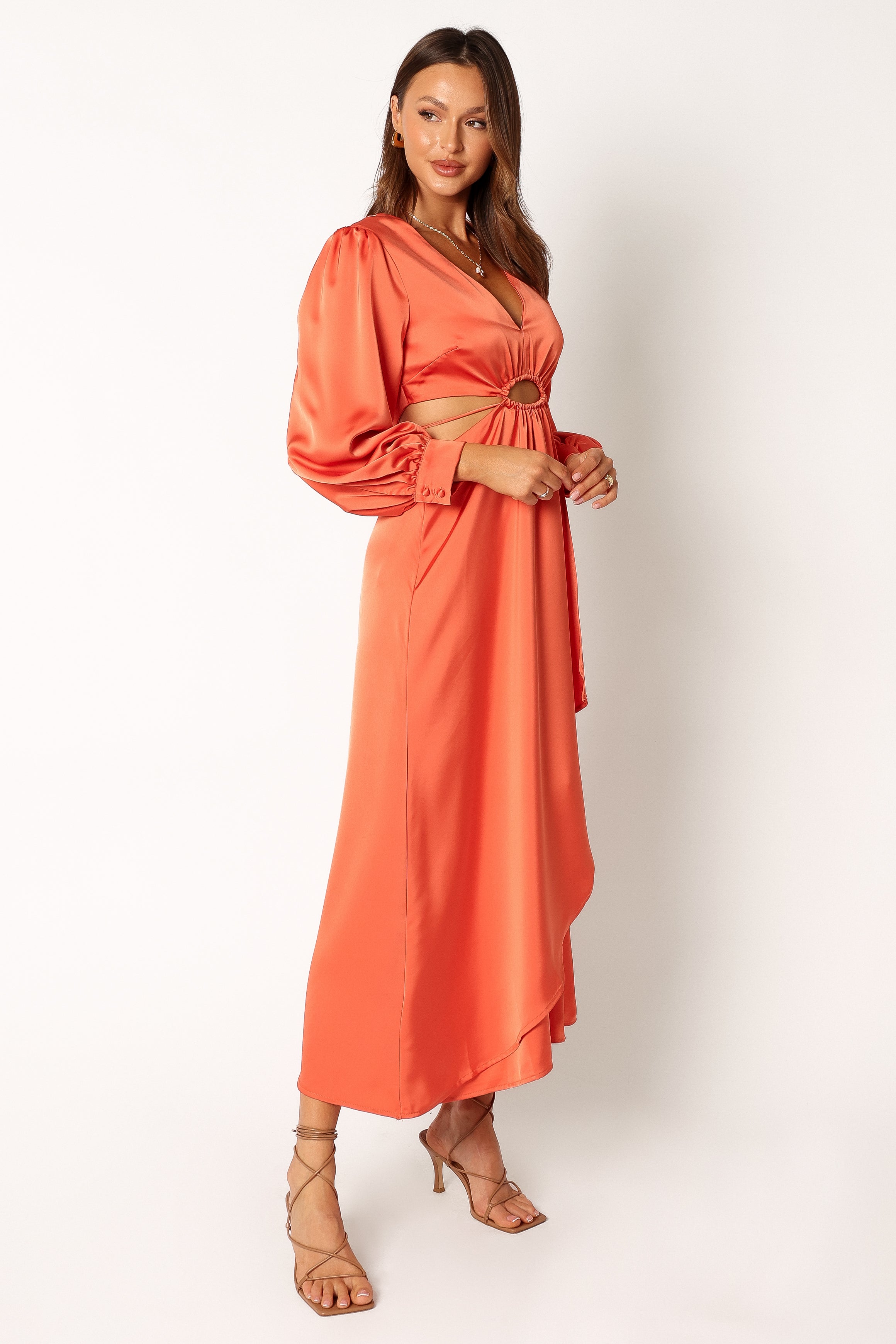 Peyton Long Sleeve Midi Dress - Orange