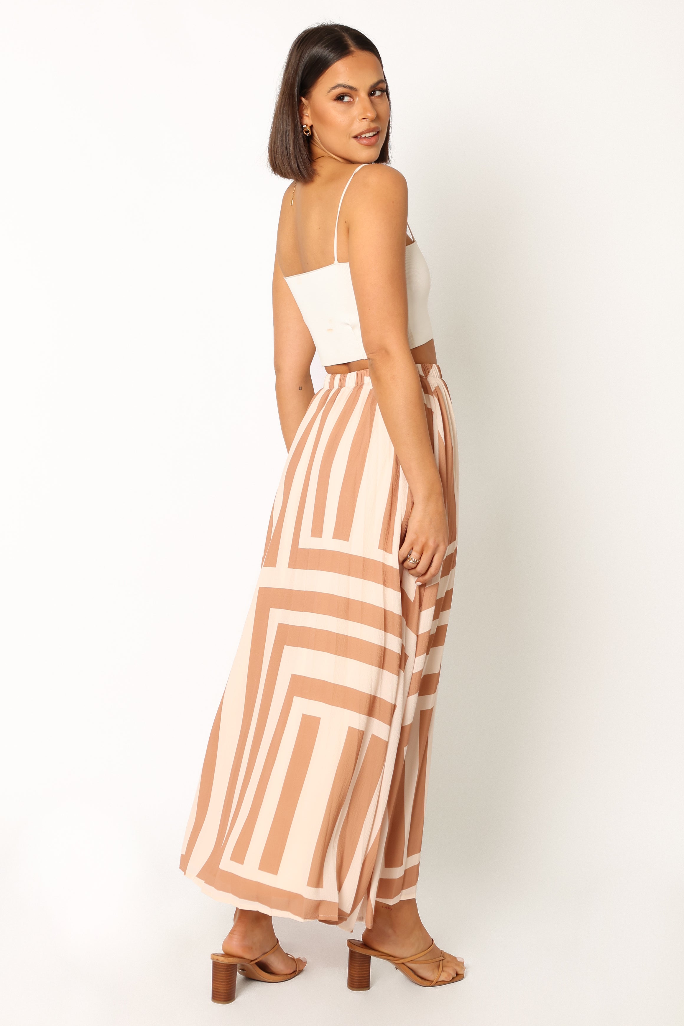 Elke Pleat Midi Skirt - Tan