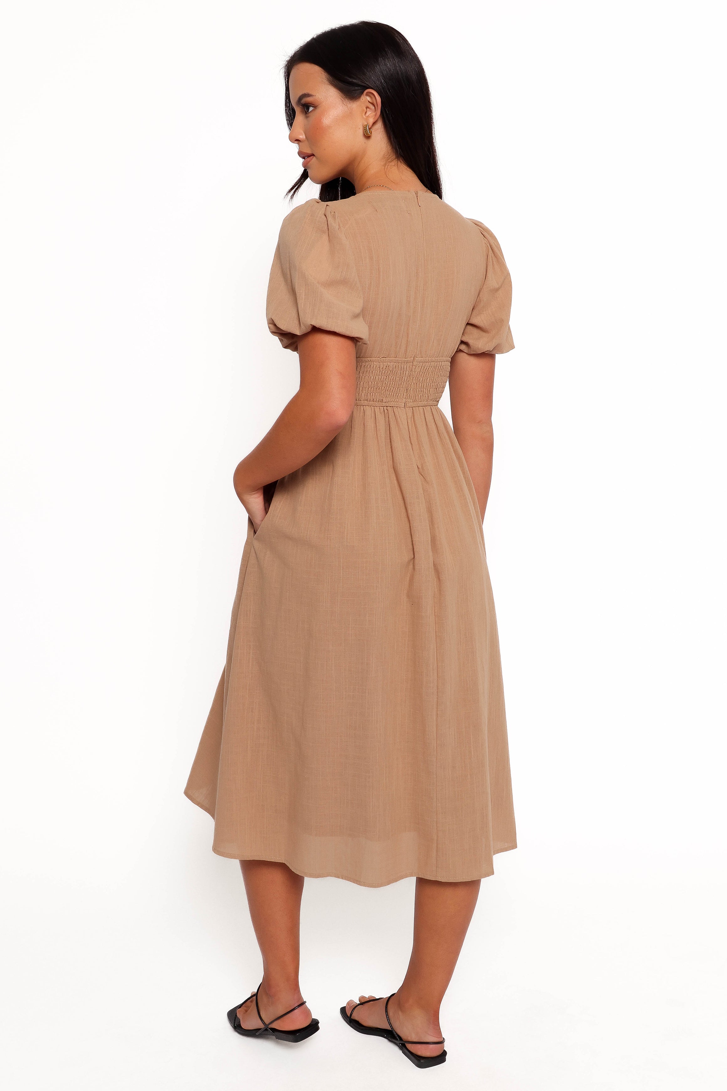 Ronnie Short Sleeve Midi Dress - Tan