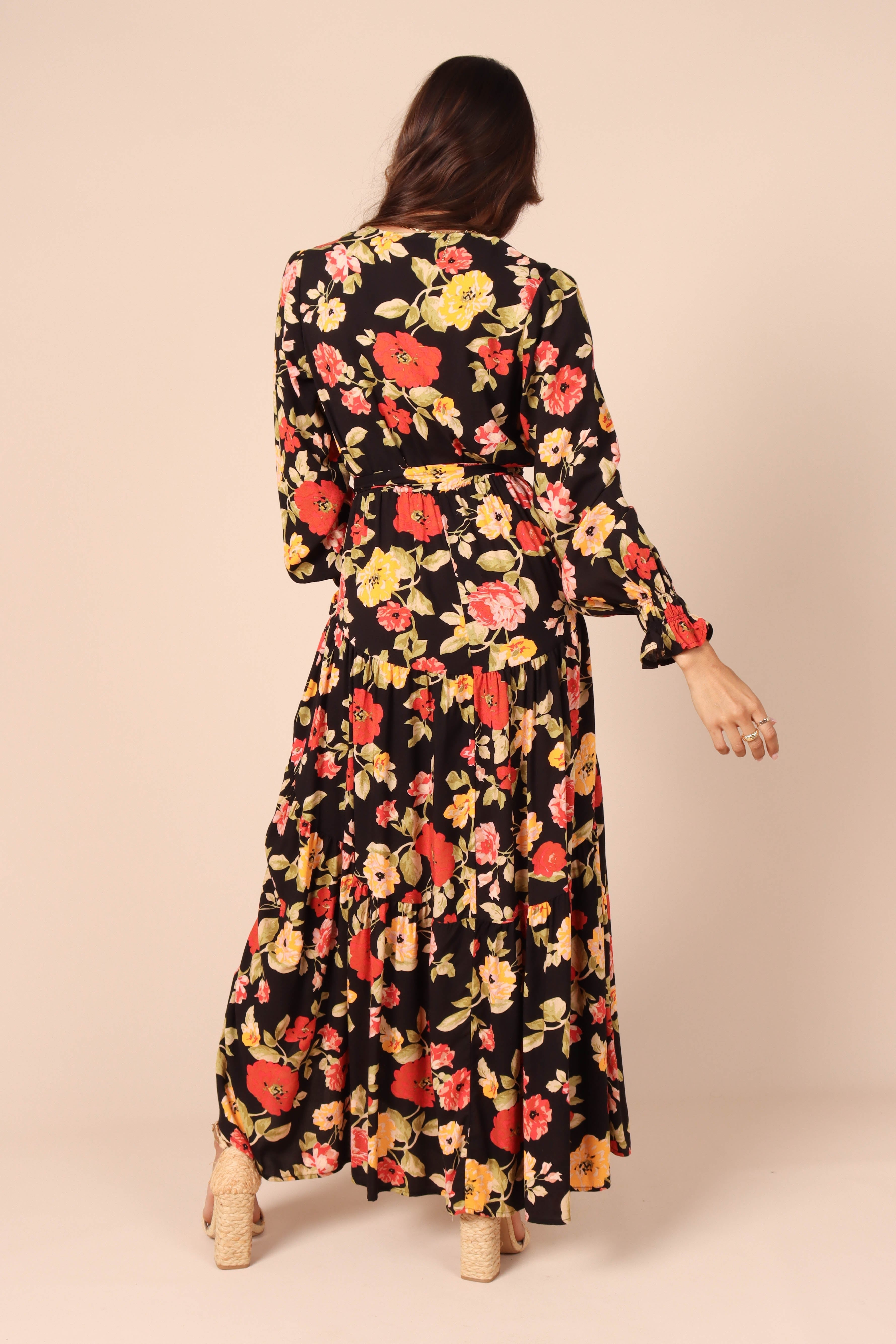 Ruana Maxi Dress - Black Floral