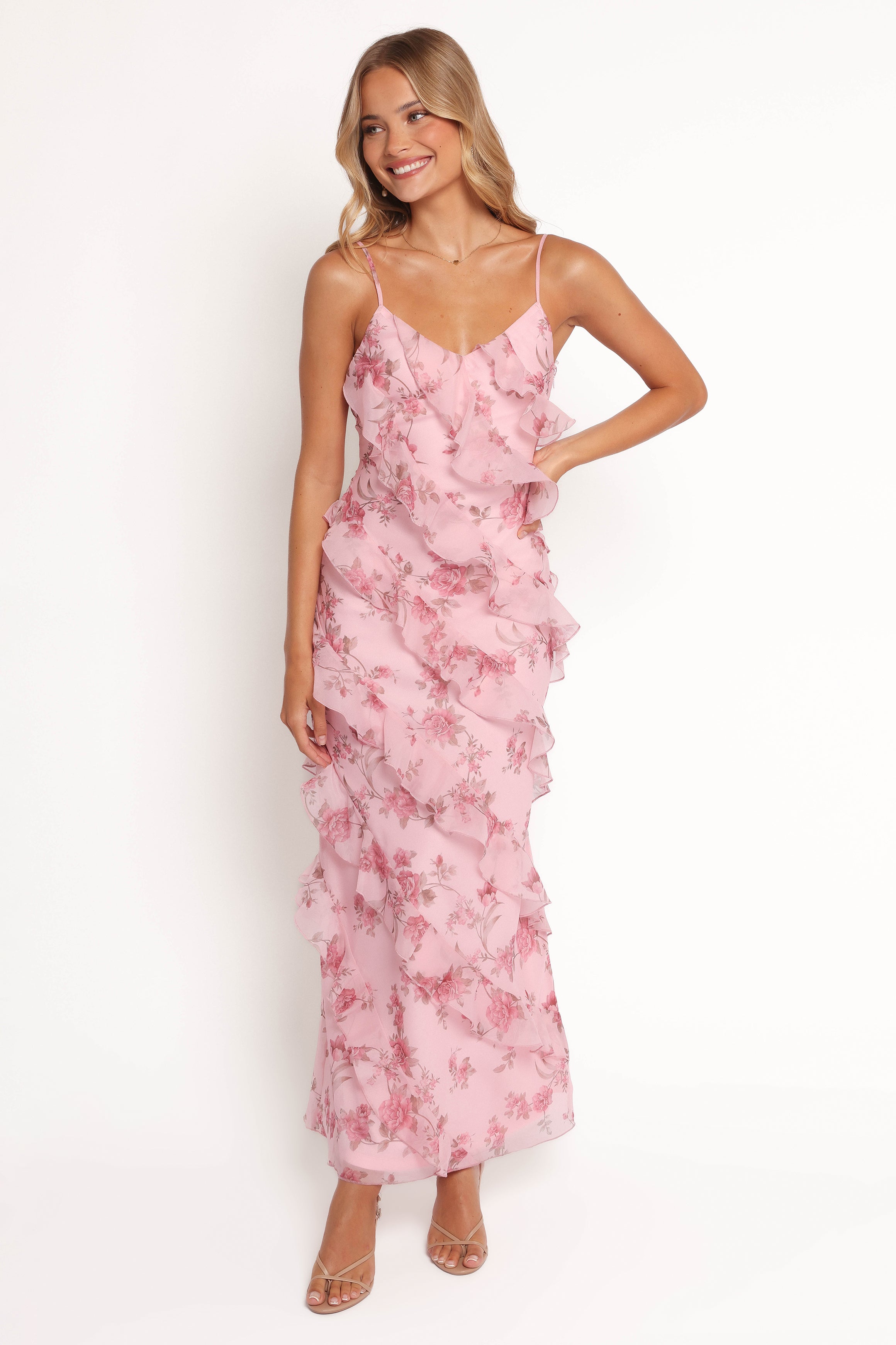 Ciao Ruffles Maxi Dress - Pink Floral