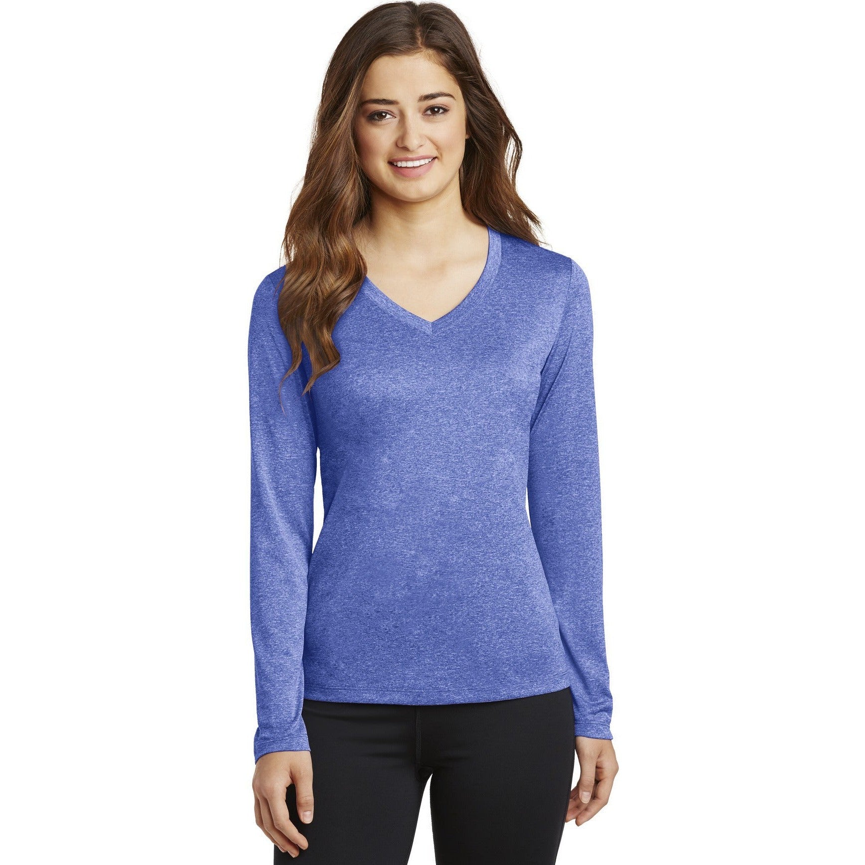 CLOSEOUT - Sport-Tek Ladies Long Sleeve Heather Contender V-Neck Tee