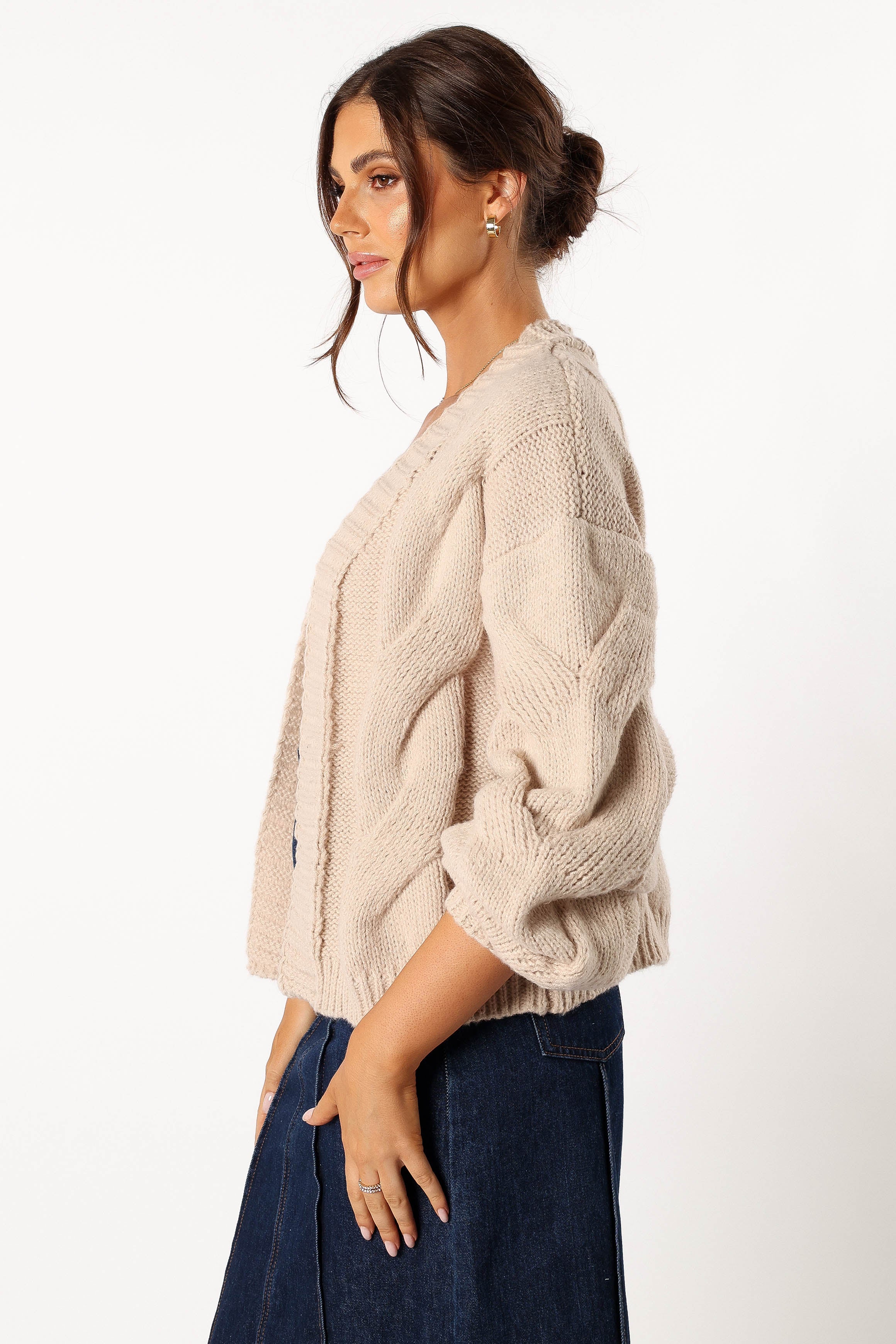 Oaklee Large Knit Back Cardigan - Tan