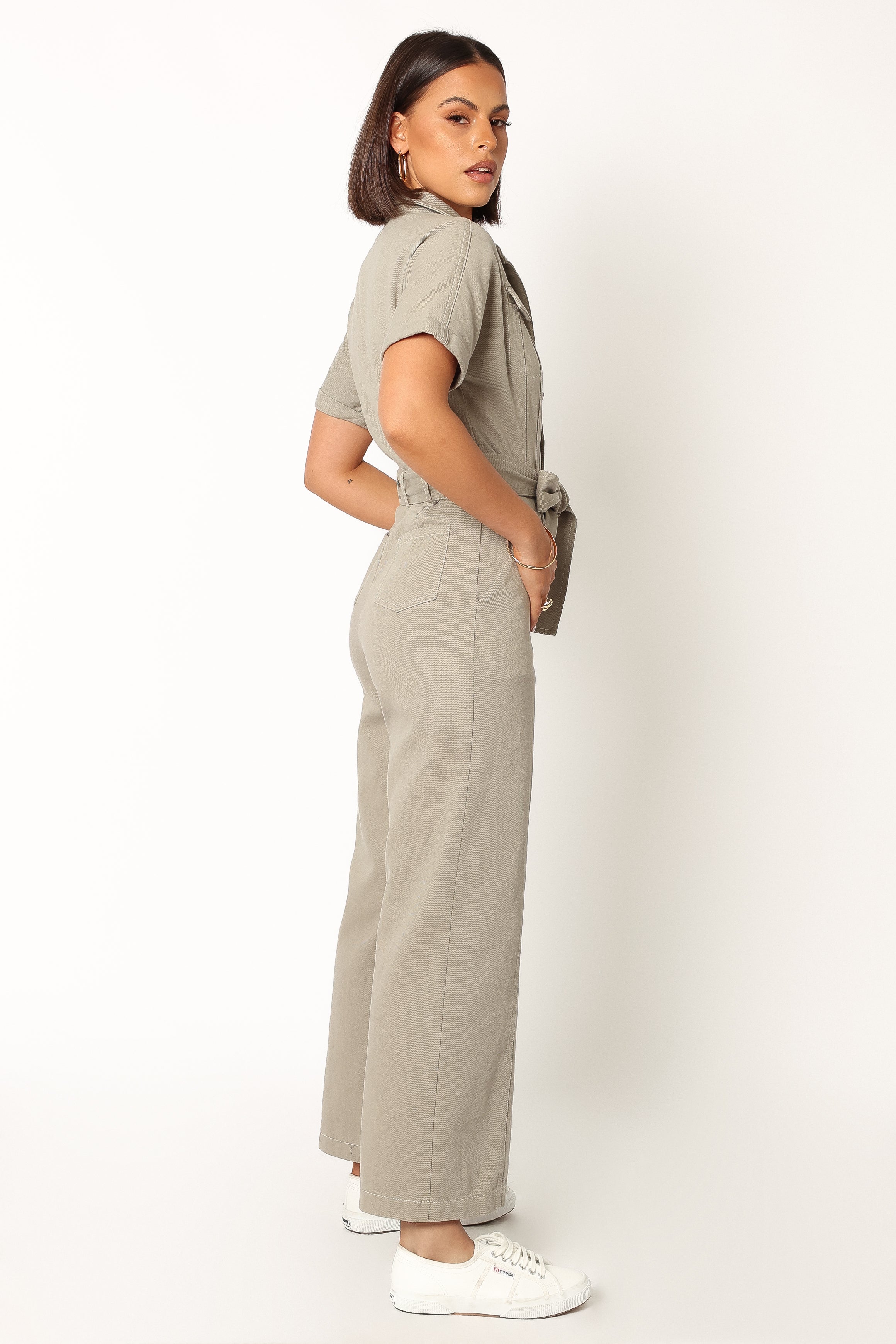 Demi Contrast Stitch Jumpsuit - Olive